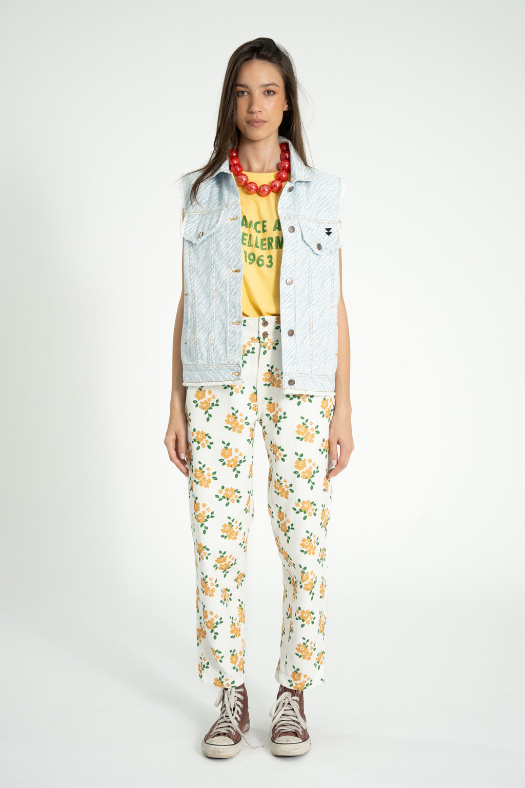 Ecru Floral Mustard Trousers
