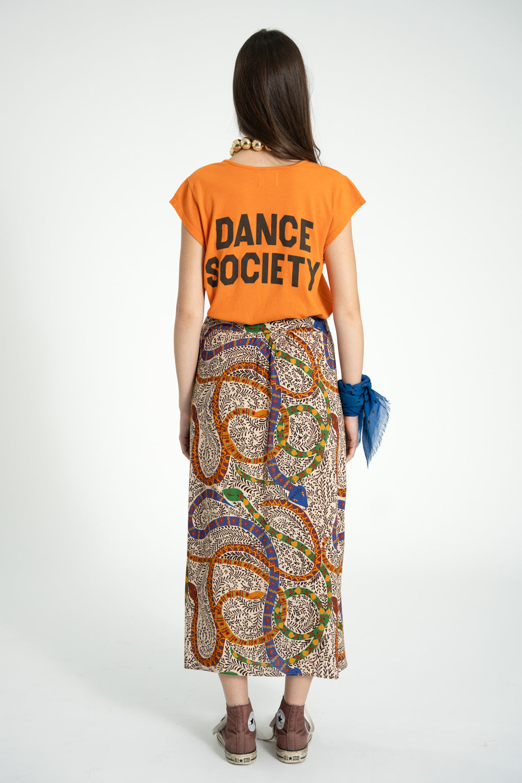 T-shirt de Manga Curta Gola Redonda Laranja "Dance Society"