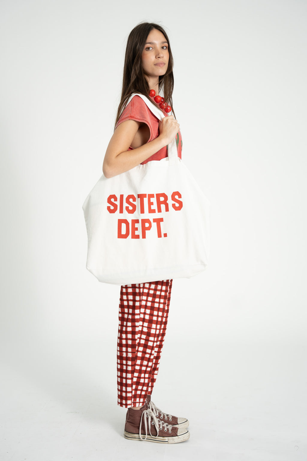 Pantalón Burdeos y Cuadros Ecru