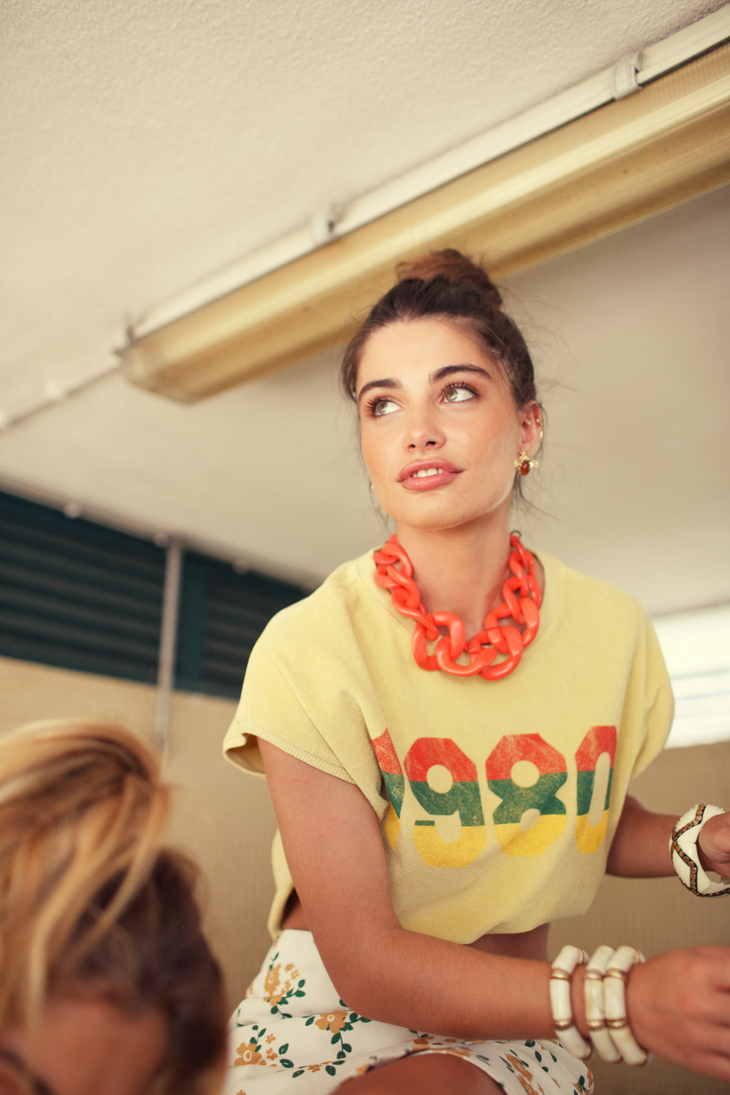 Yellow Sleeveless Round Neck T-Shirt/Top Sand "1980" 