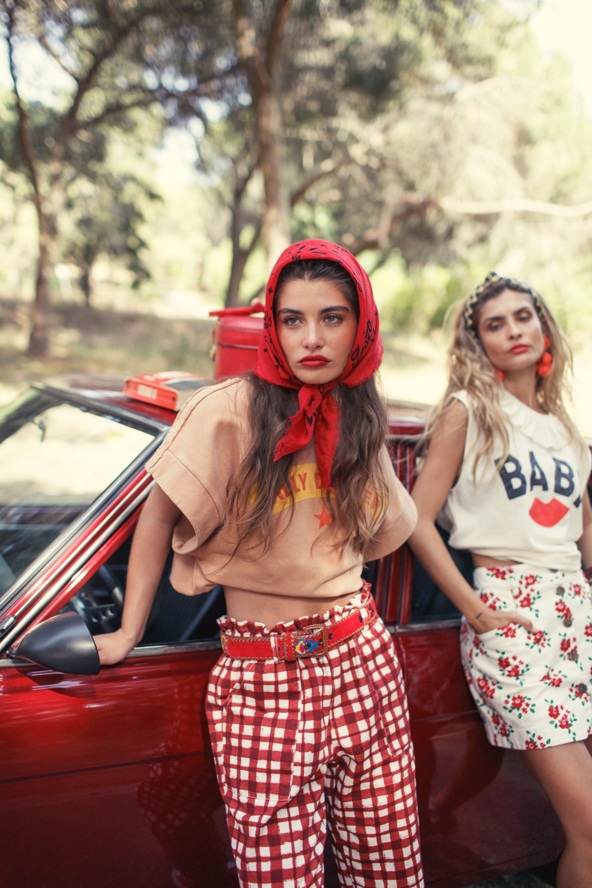 Pantalón Burdeos y Cuadros Ecru