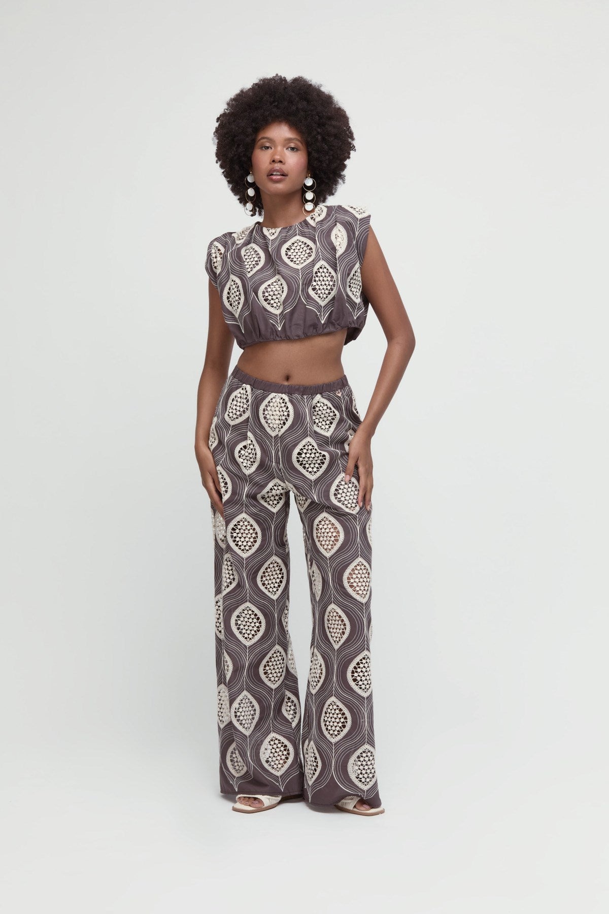 Top Marrón Estampado Bordado M003 M9181T