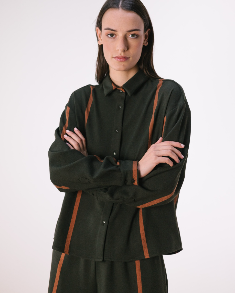 Blusa Verde Rayas Salmón