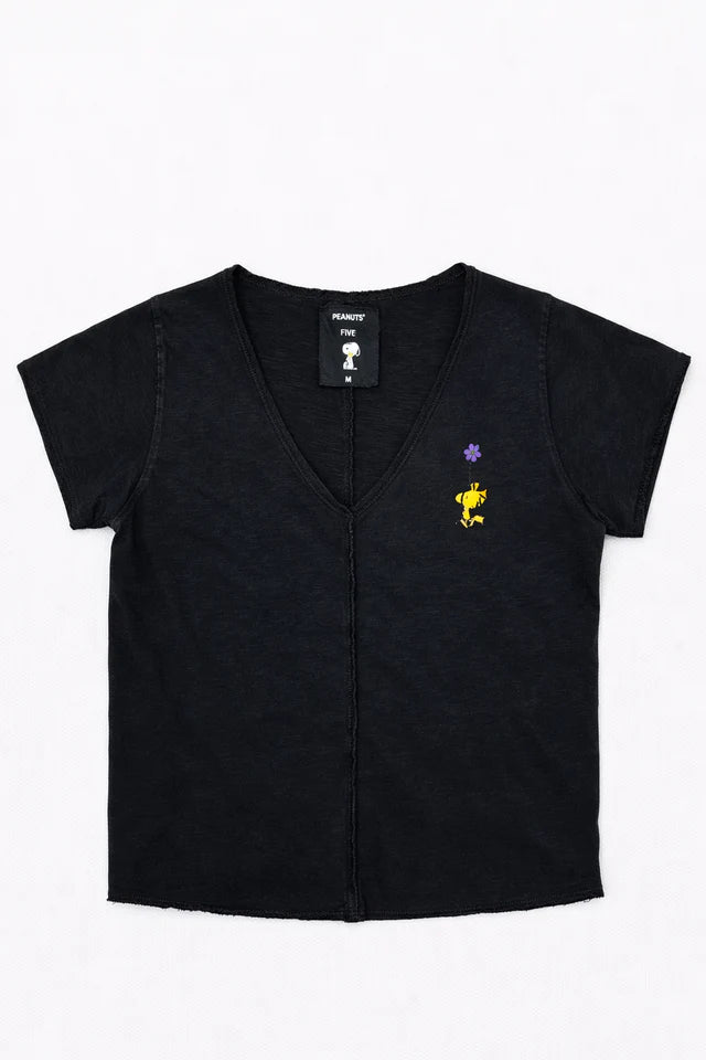 Camiseta con Flores de Woodstock Gris Efecto Lavado