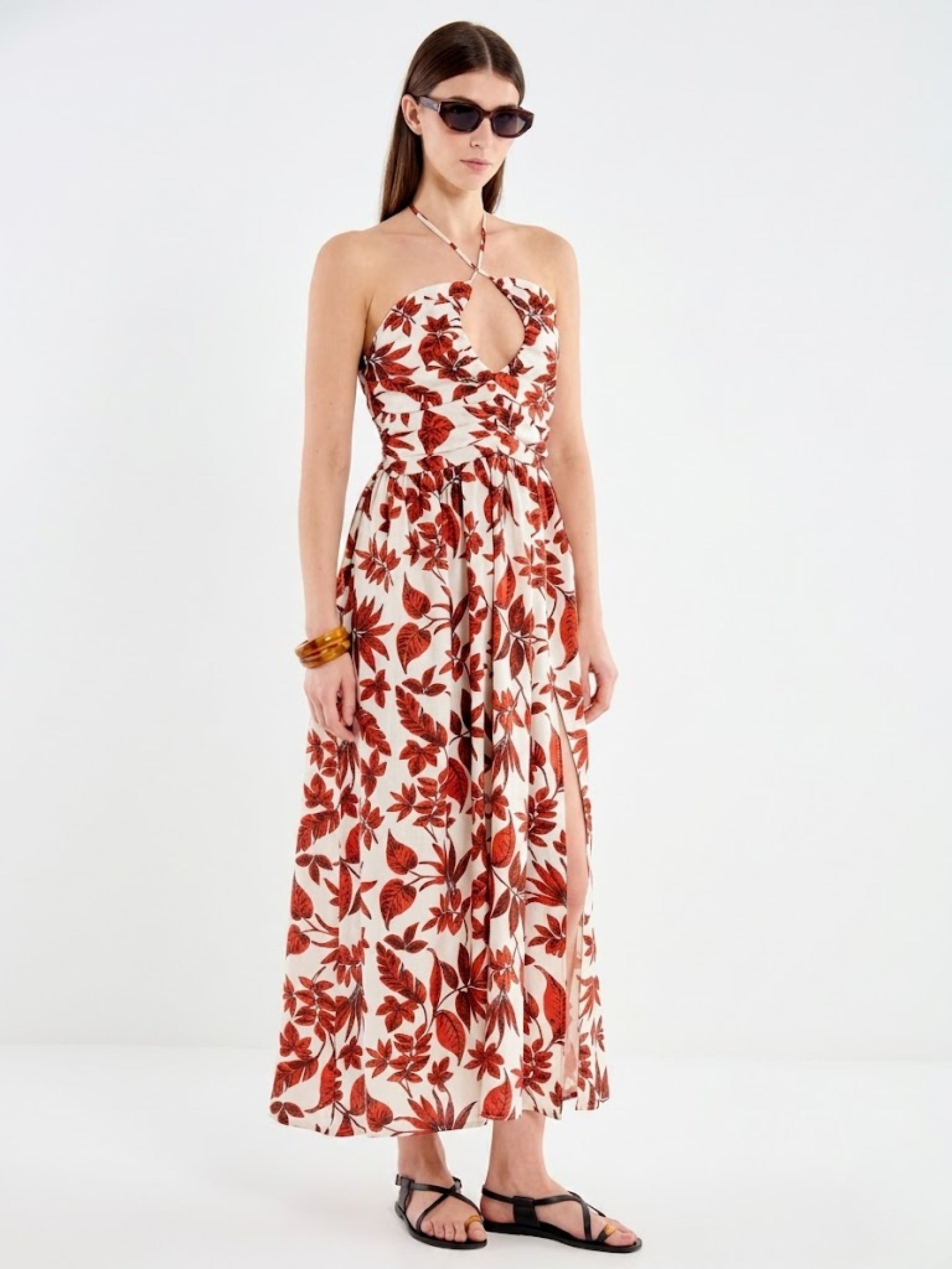 Vestido Estampado Floral Rojo y Blanco TAB0543