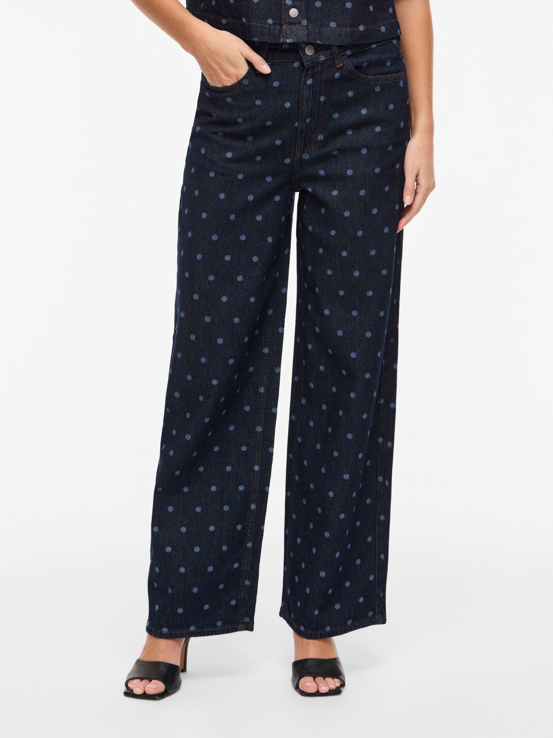 Jeans Vifreya Talle Alto Wide Leg Azul Denim Oscuro