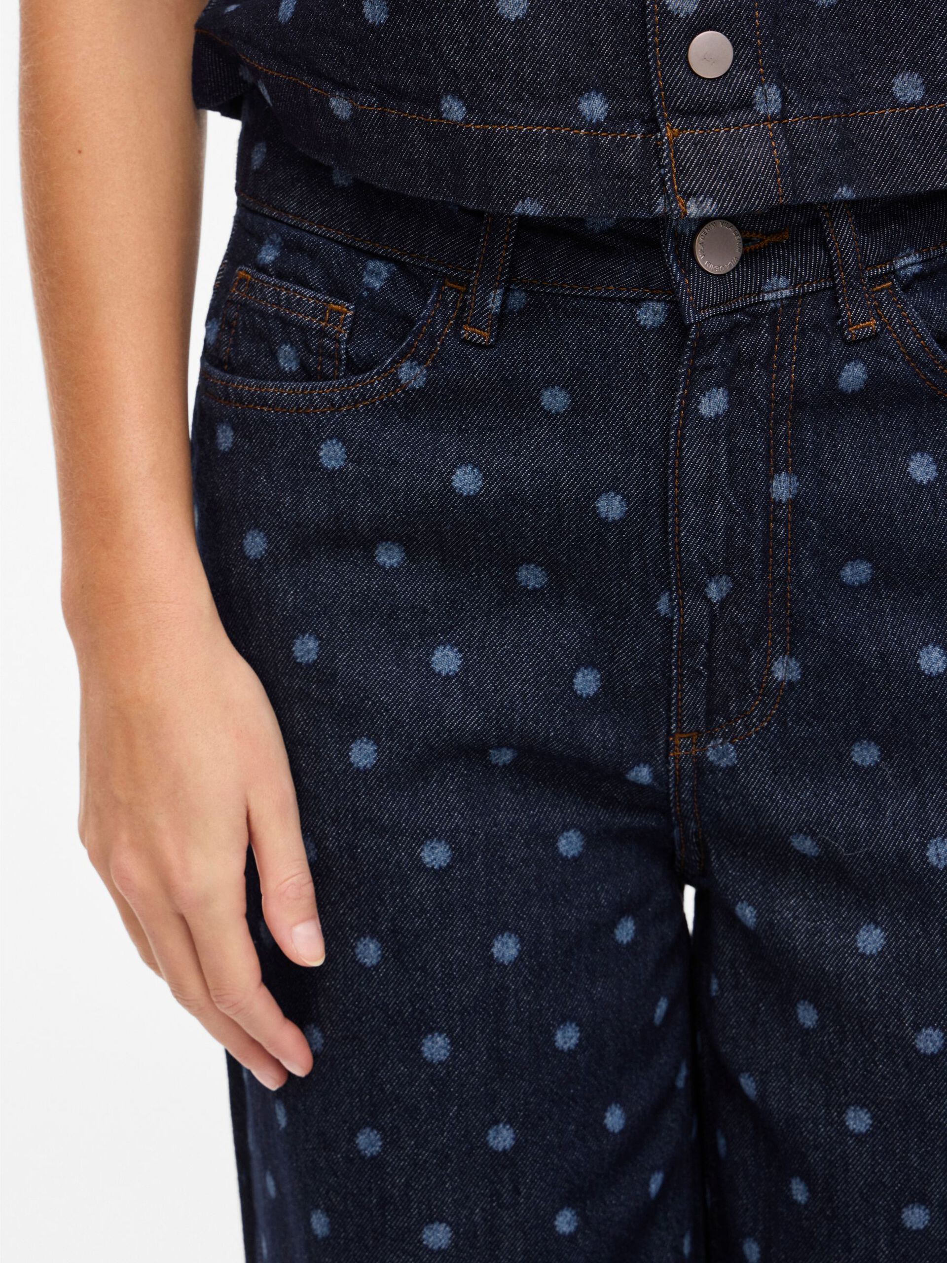 Jeans Vifreya Talle Alto Wide Leg Azul Denim Oscuro