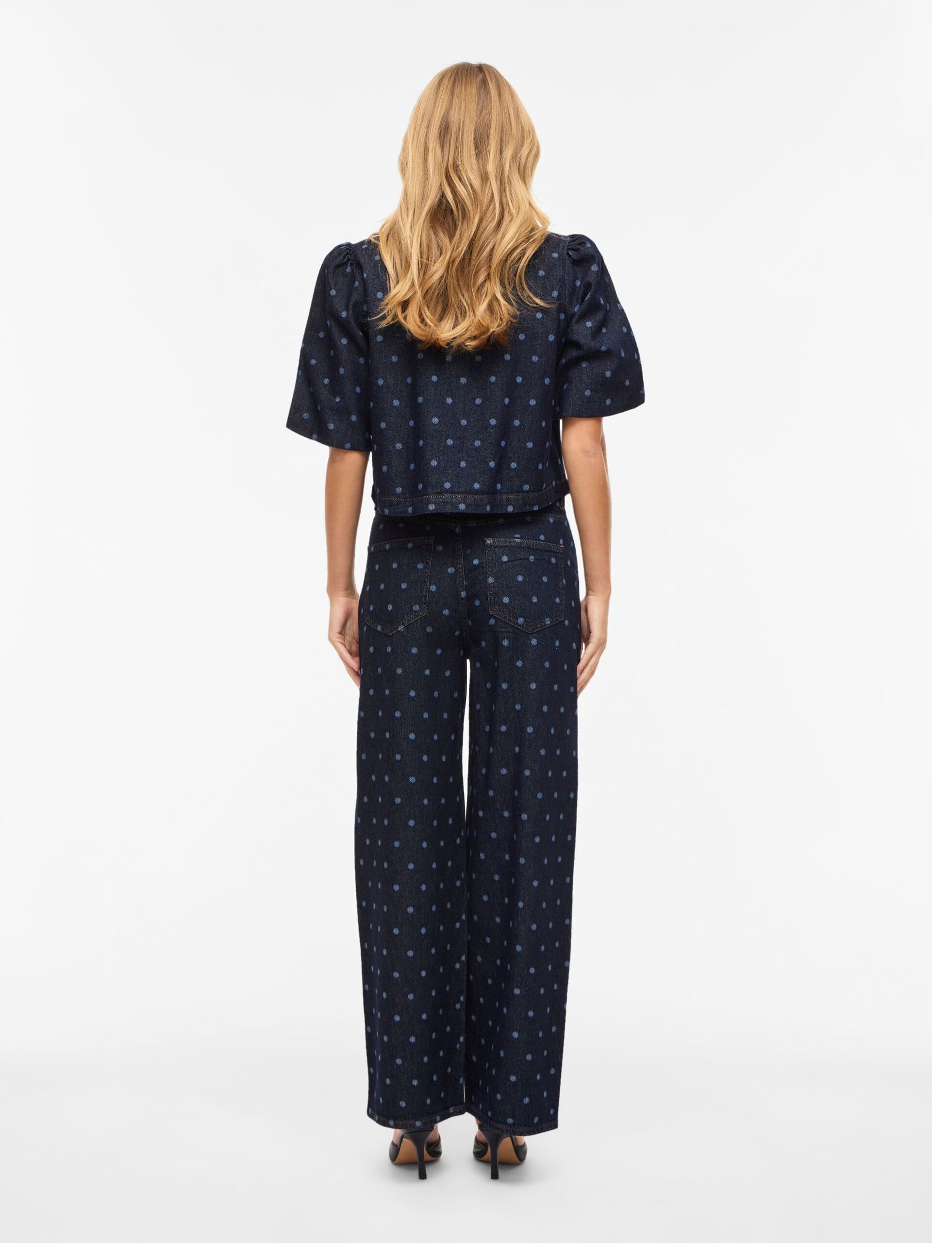 Jeans Vifreya Talle Alto Wide Leg Azul Denim Oscuro