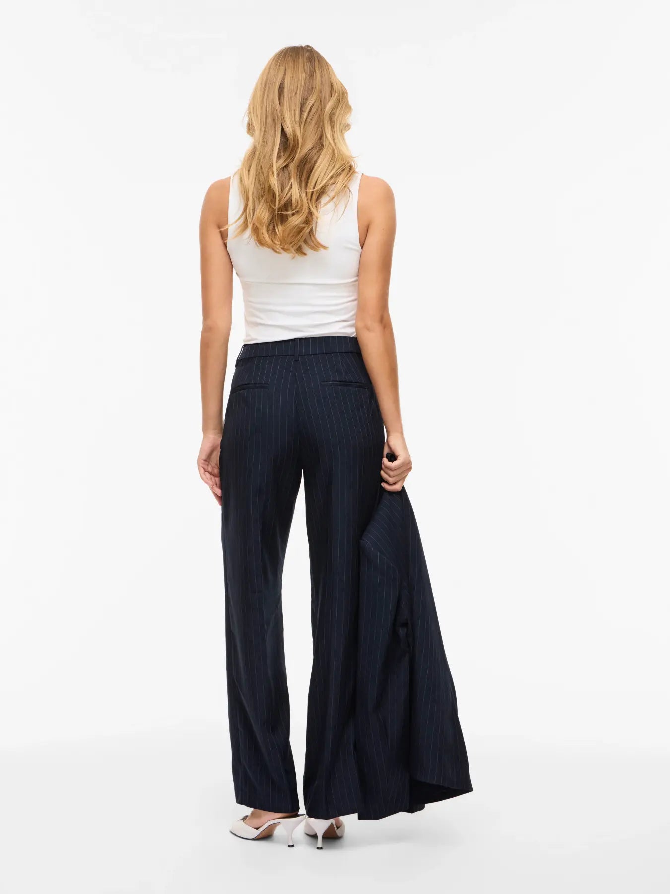 Pantalón Traje Vikemba Talle Alto Azul Marino Raya Diplomática