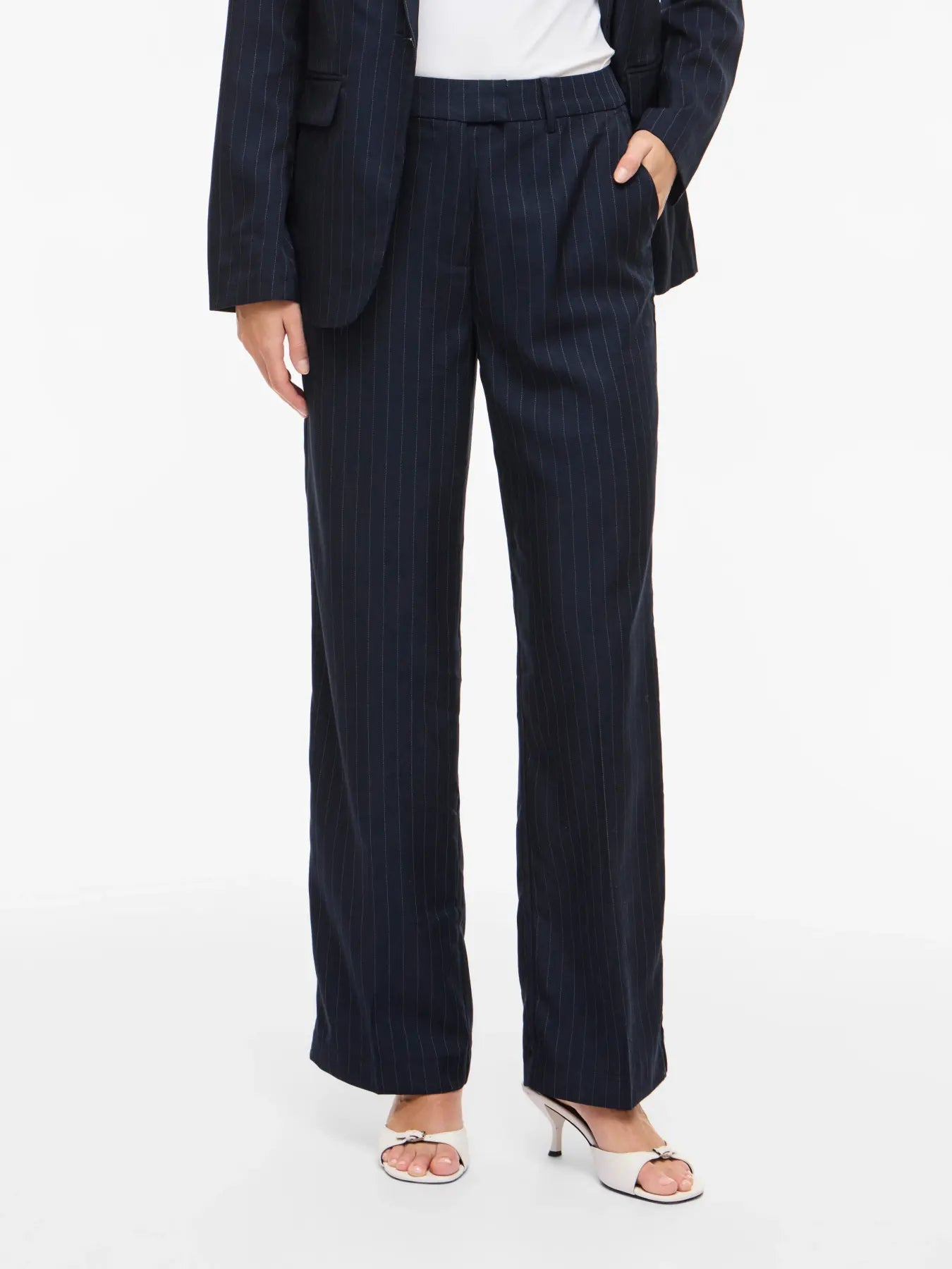 Pantalón Traje Vikemba Talle Alto Azul Marino Raya Diplomática