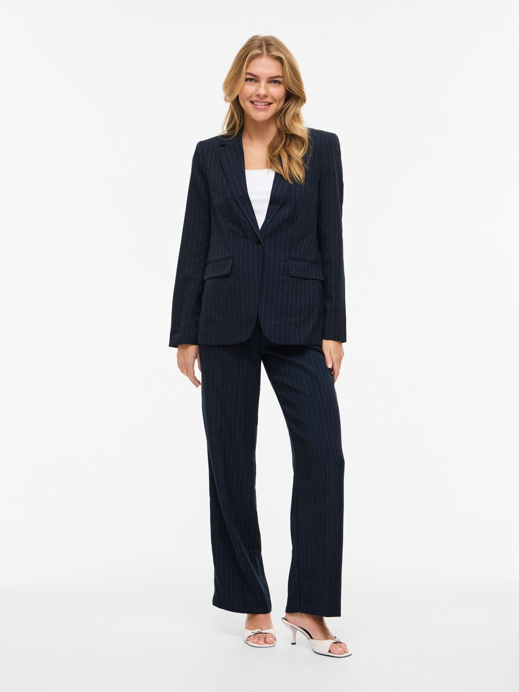 Vikemba Blazer Long Sleeve Navy Blue Pinstripe