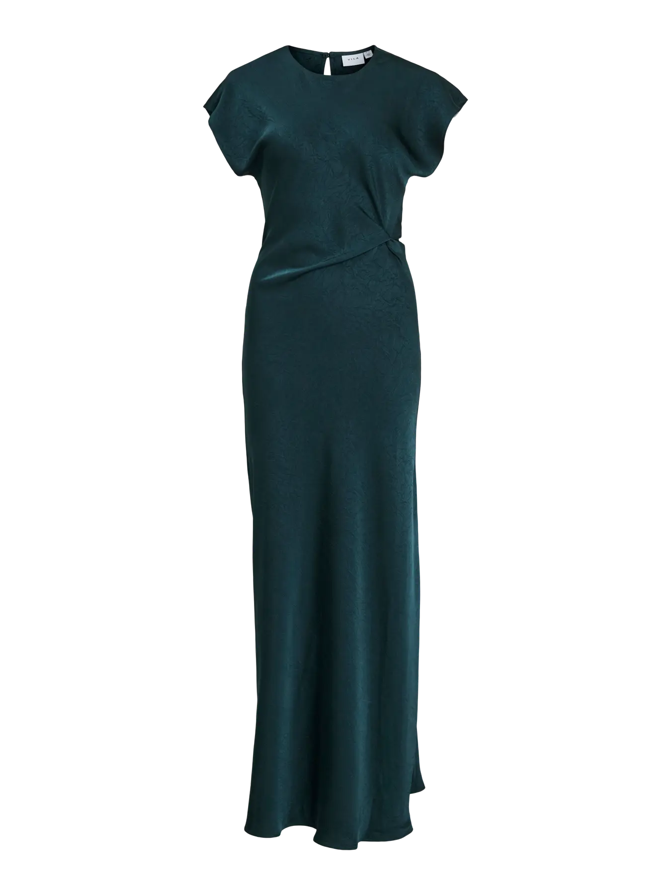 Vestido Maxi Vichapina Cuello Redondo Manga Corta Azul Profundo