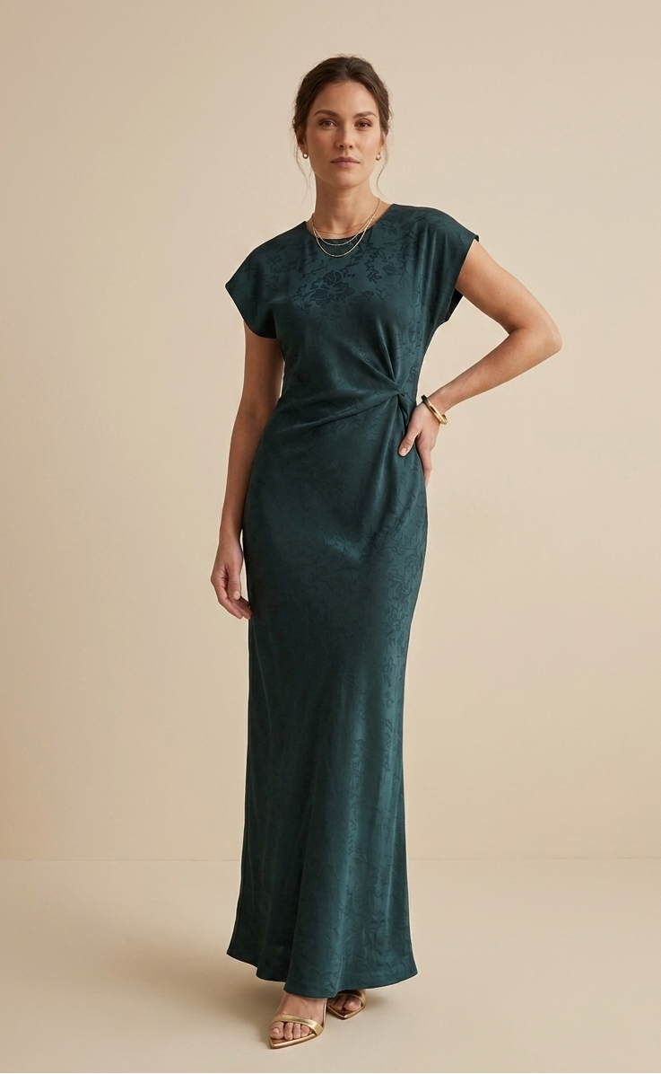 Vichapina Maxi Dress, Round Neck, Short Sleeve, Deep Blue
