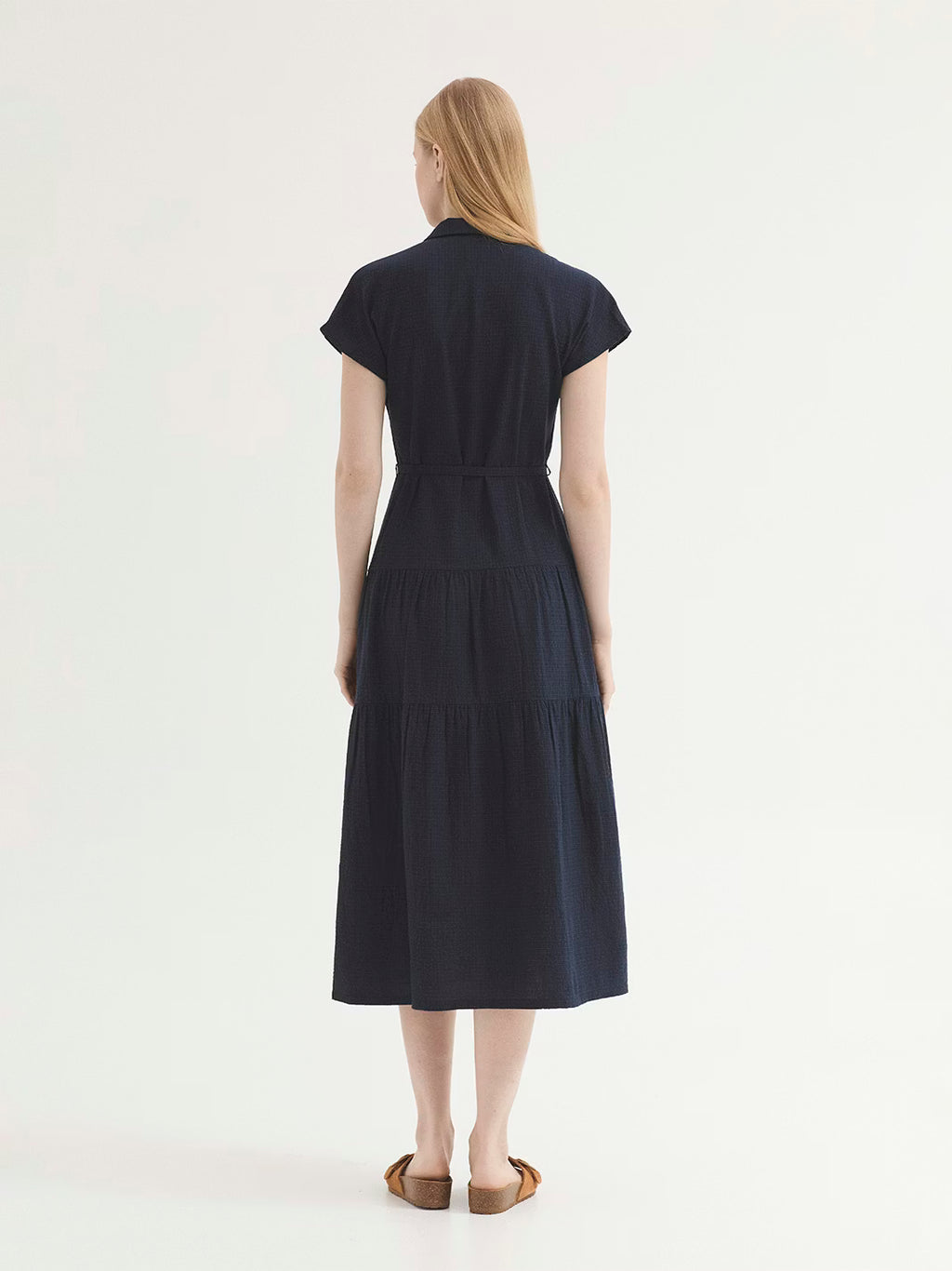 Vestido Textured Ruffle Dress Marino