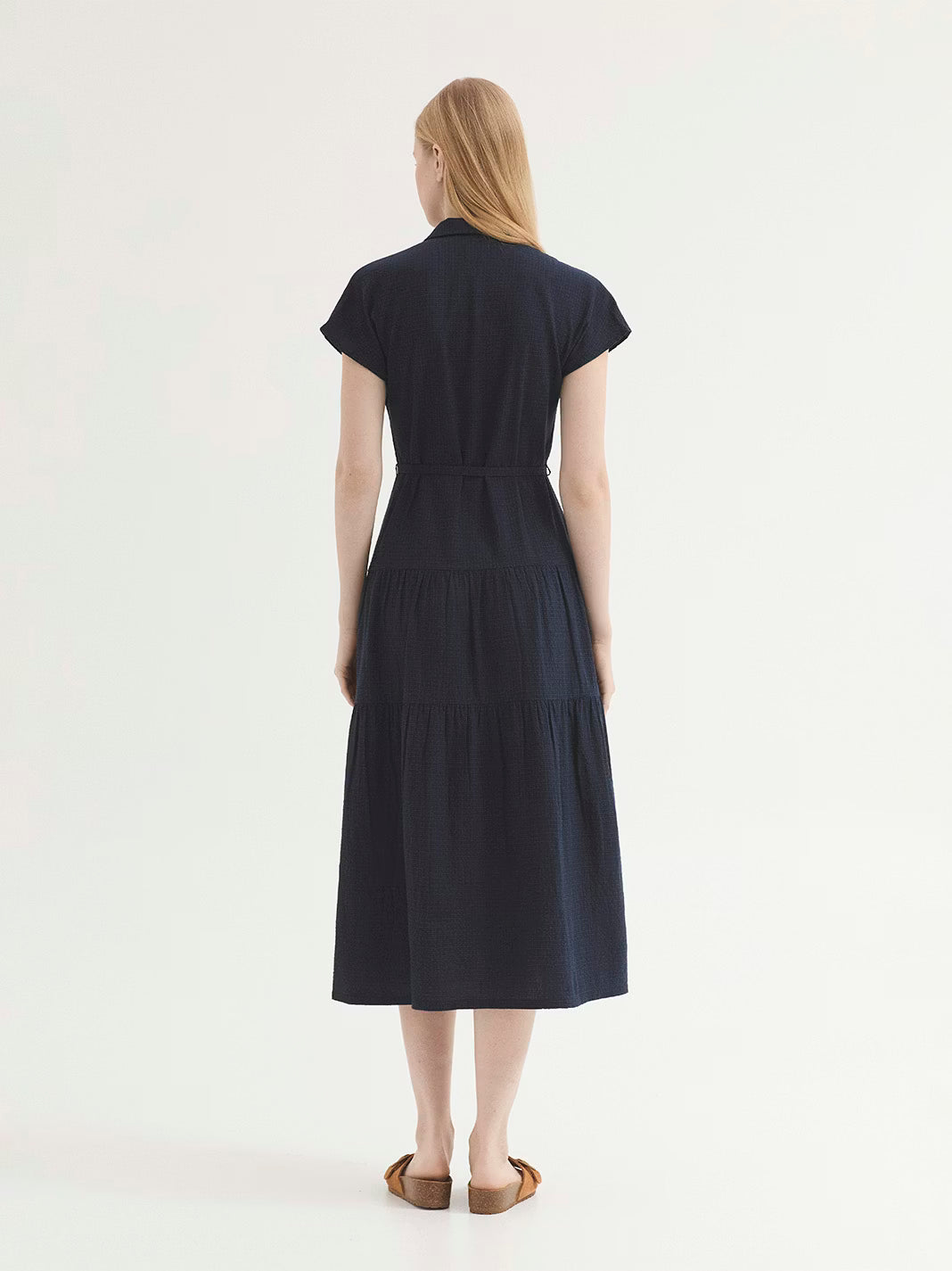 Vestido Textured Ruffle Dress Marinho