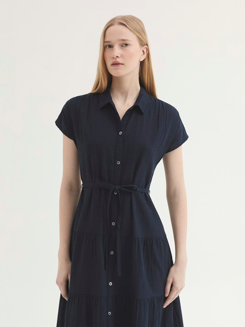 Vestido Textured Ruffle Dress Marino