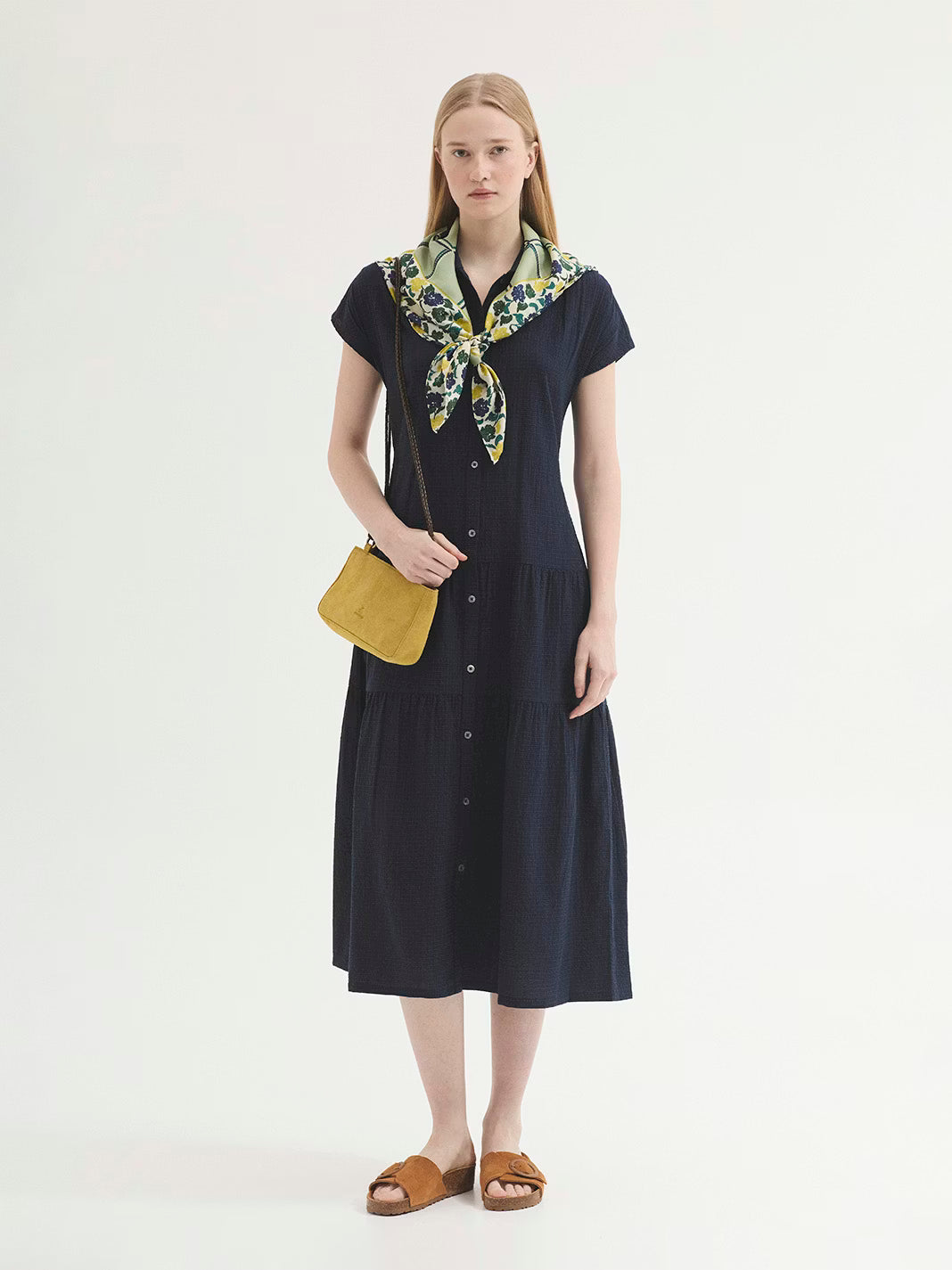 Vestido Textured Ruffle Dress Marinho