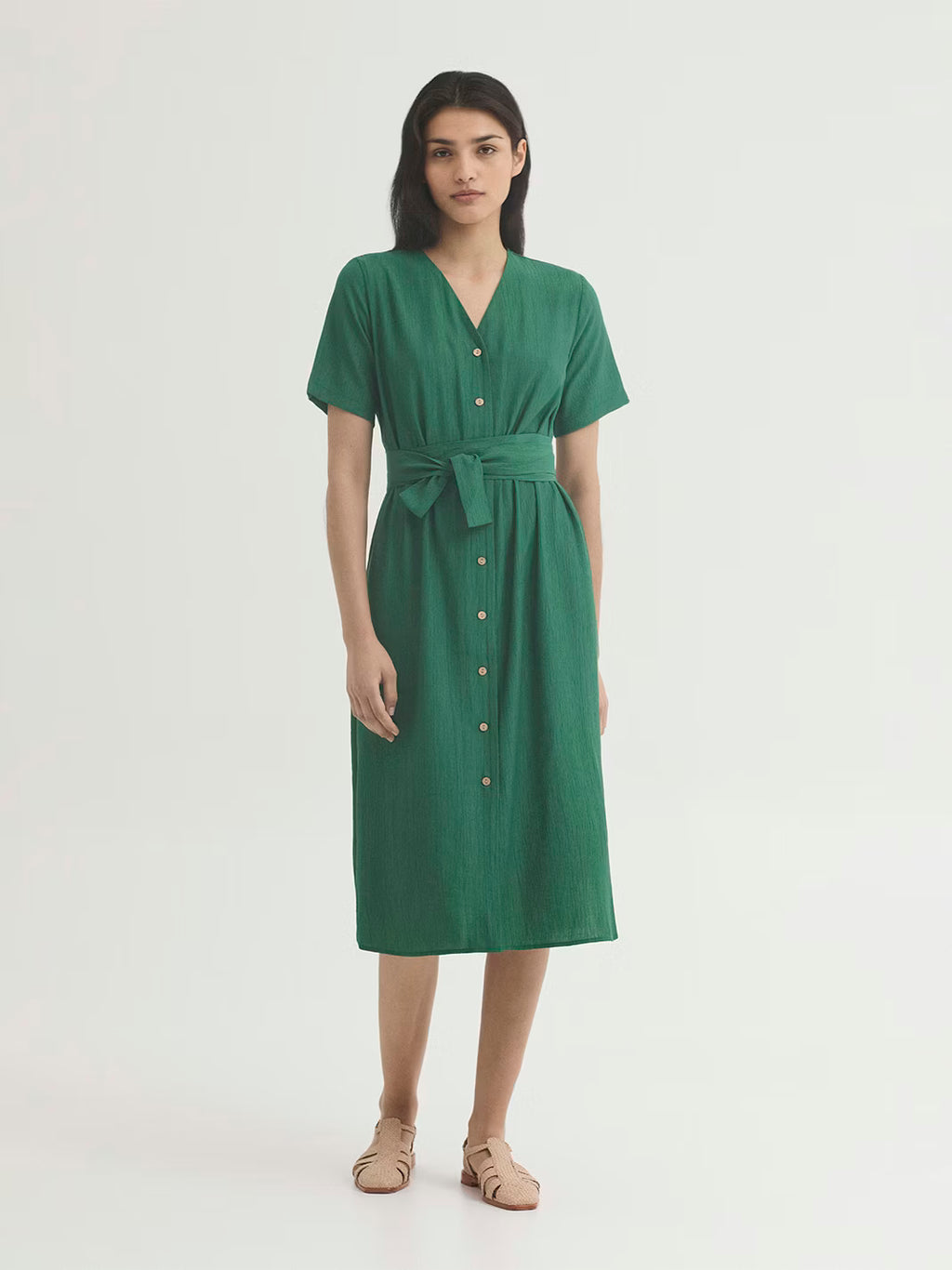 Vestido Cruzado Wrap Em Viscose-Nylon Bambula Verde Brilhante