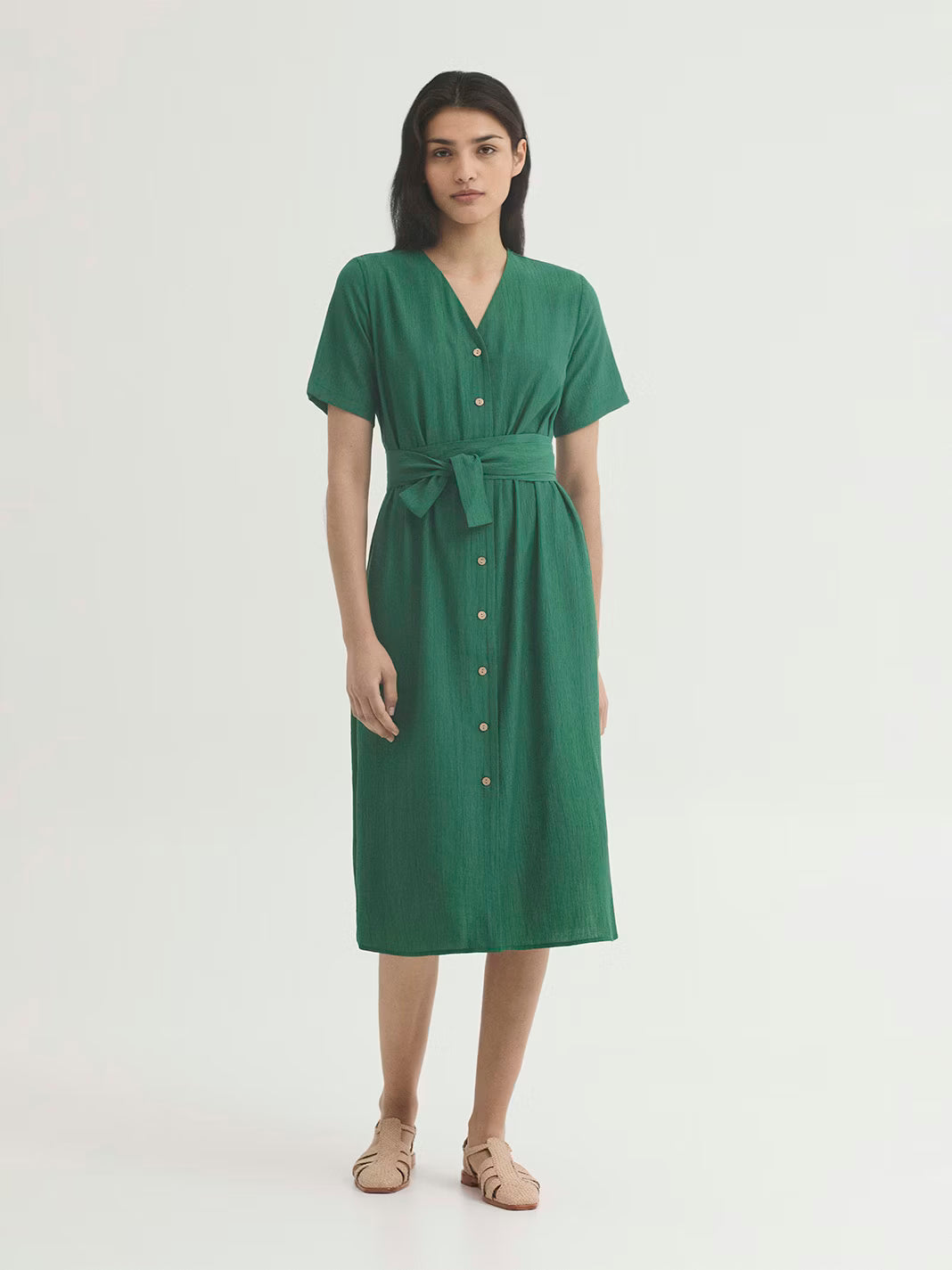 Vestido Cruzado Wrap Em Viscose-Nylon Bambula Verde Brilhante