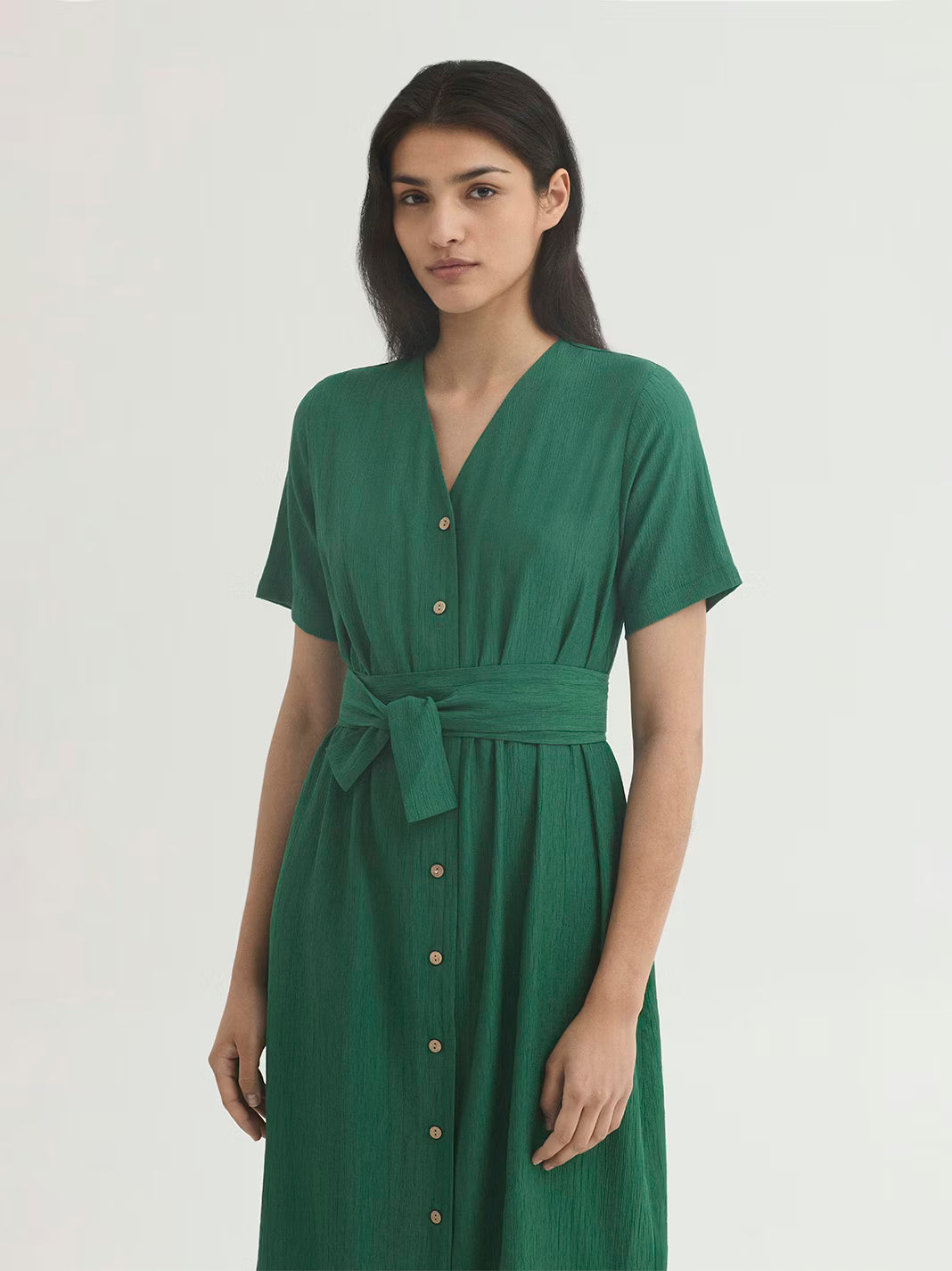 Vestido Cruzado Wrap Em Viscose-Nylon Bambula Verde Brilhante