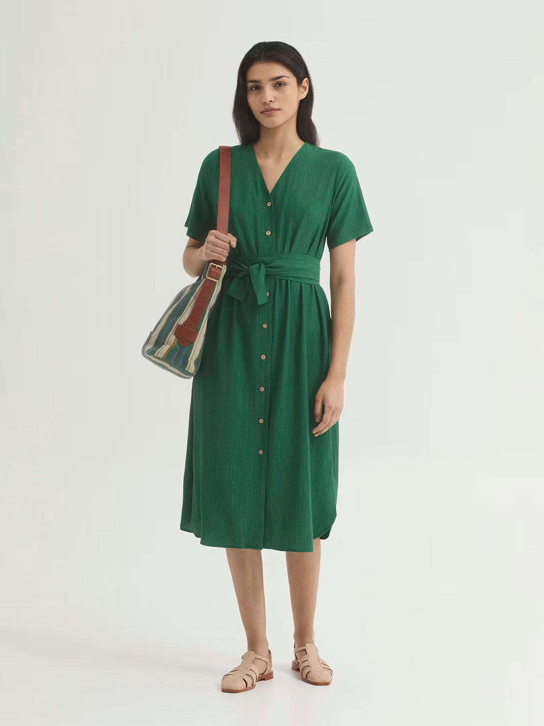 Vestido Cruzado Wrap Em Viscose-Nylon Bambula Verde Brilhante