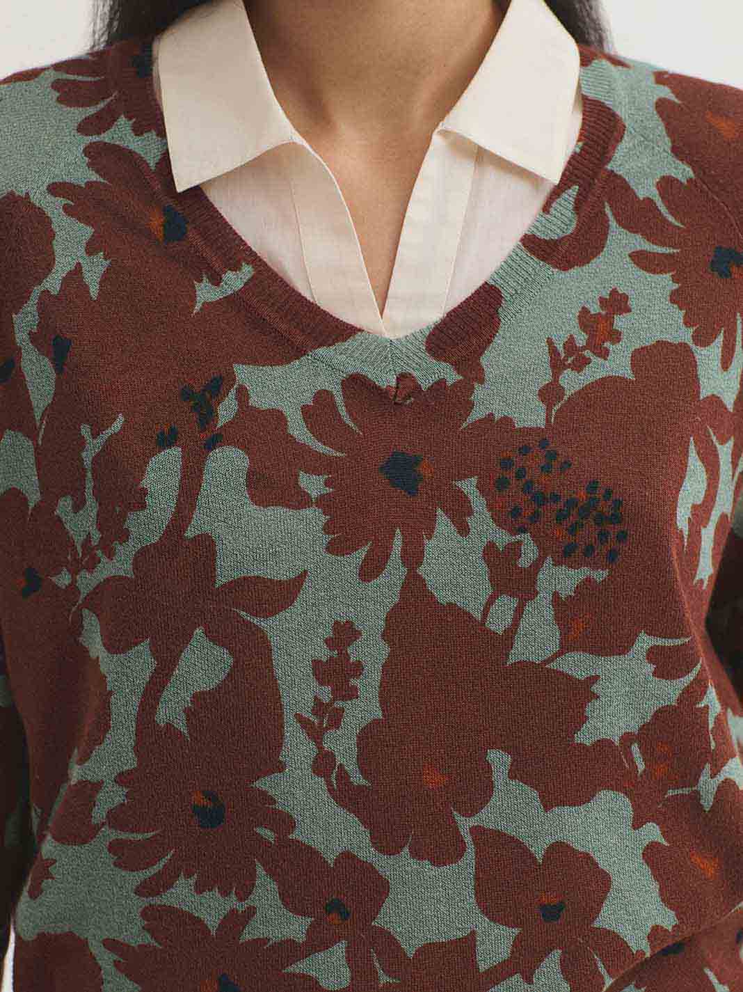 Jersey Penelope Flowers Sweater Verde Azul Agua