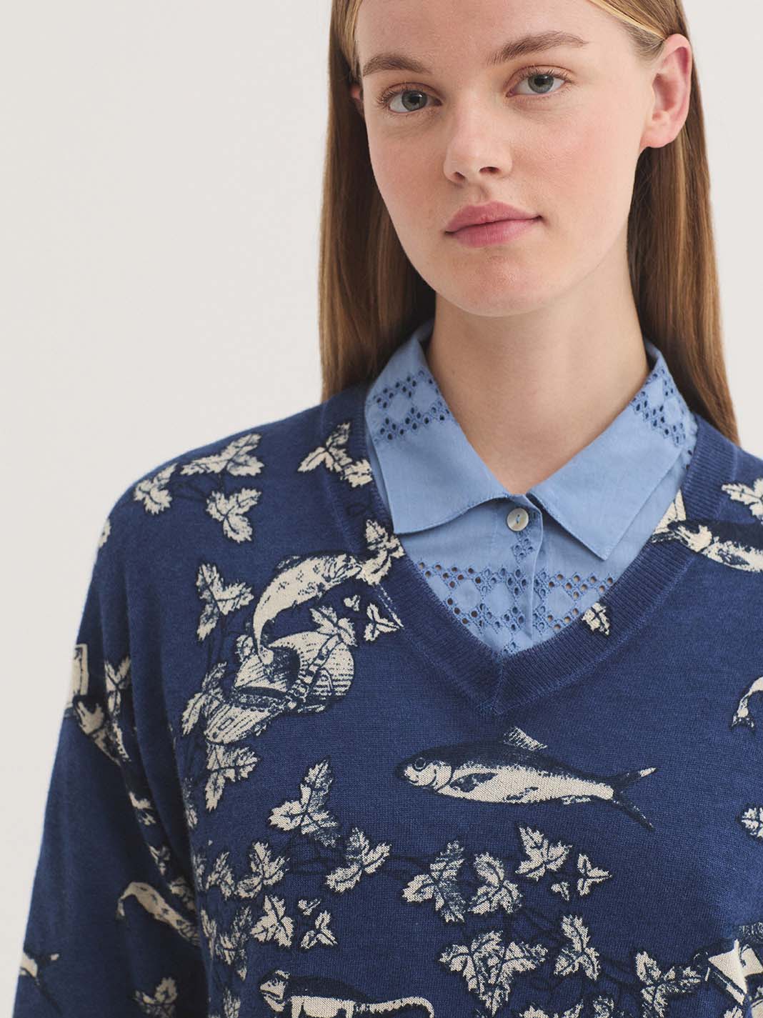 Jersey Midsummer Books Short Sweater Marino