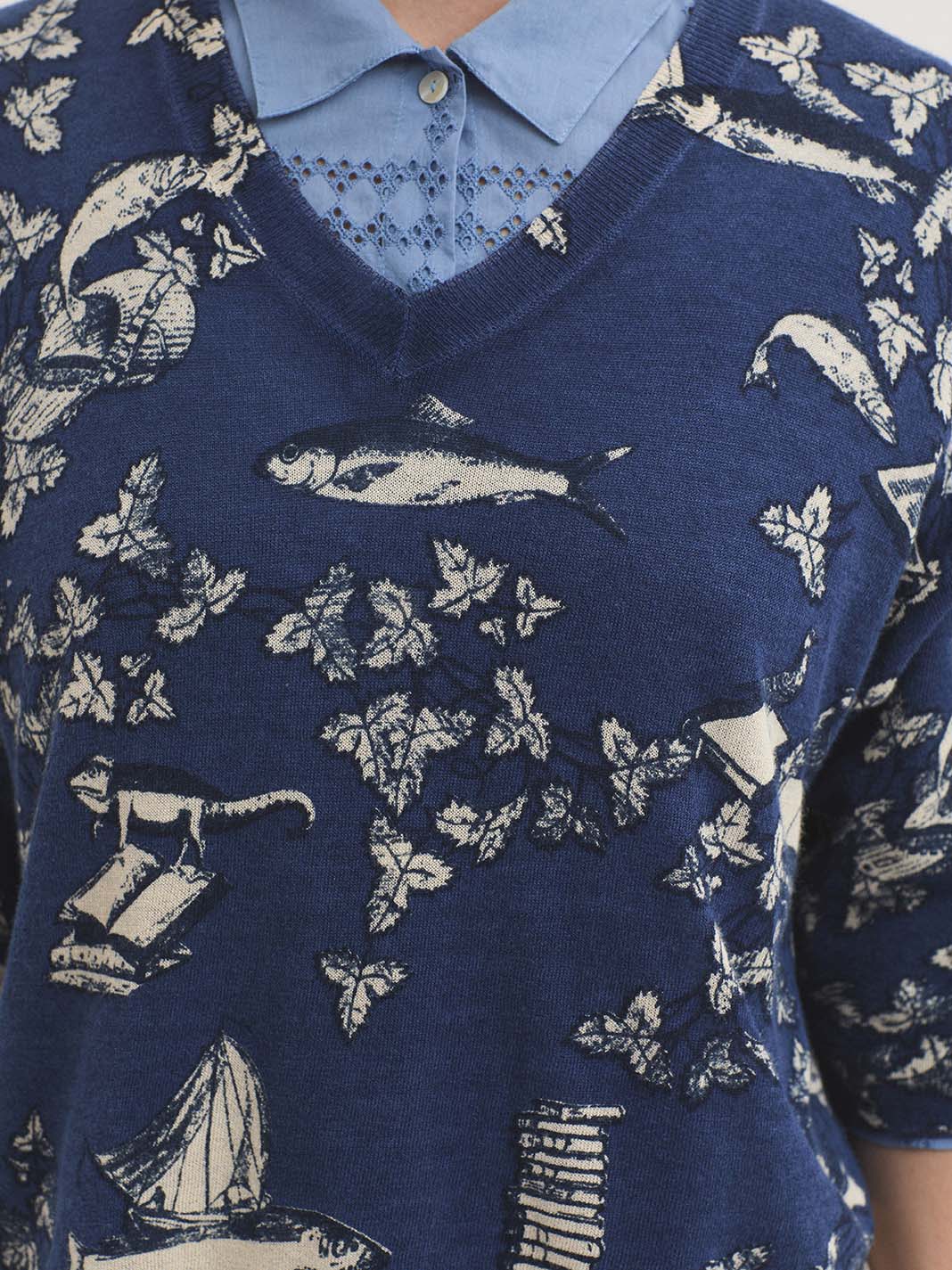 Jersey Midsummer Books Short Sweater Marino