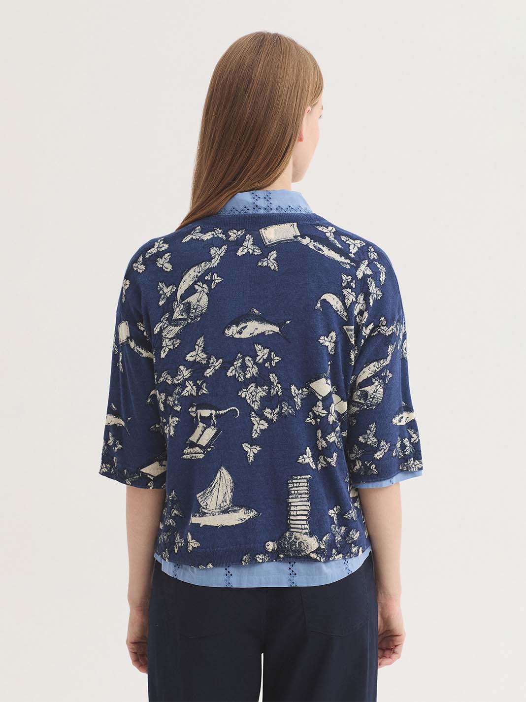 Jersey Midsummer Books Short Sweater Marino