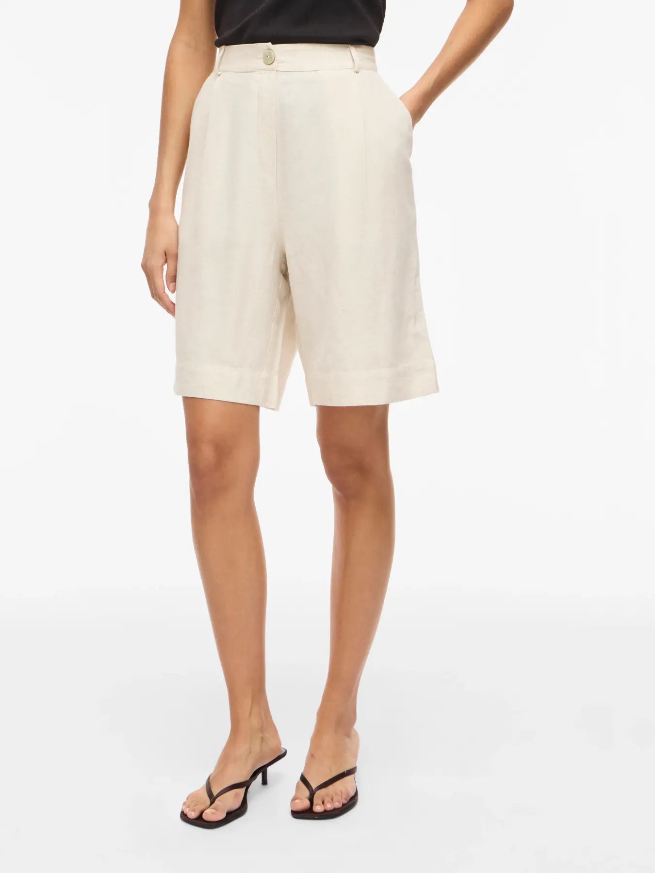 Bermudas Viprisilla Talle Alto Natural Jaspeado Claro