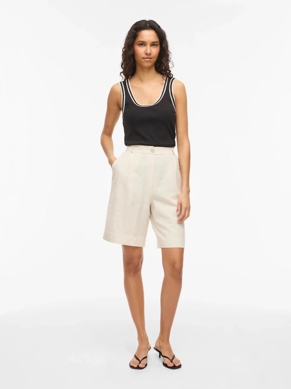 Bermudas Viprisilla Talle Alto Natural Jaspeado Claro