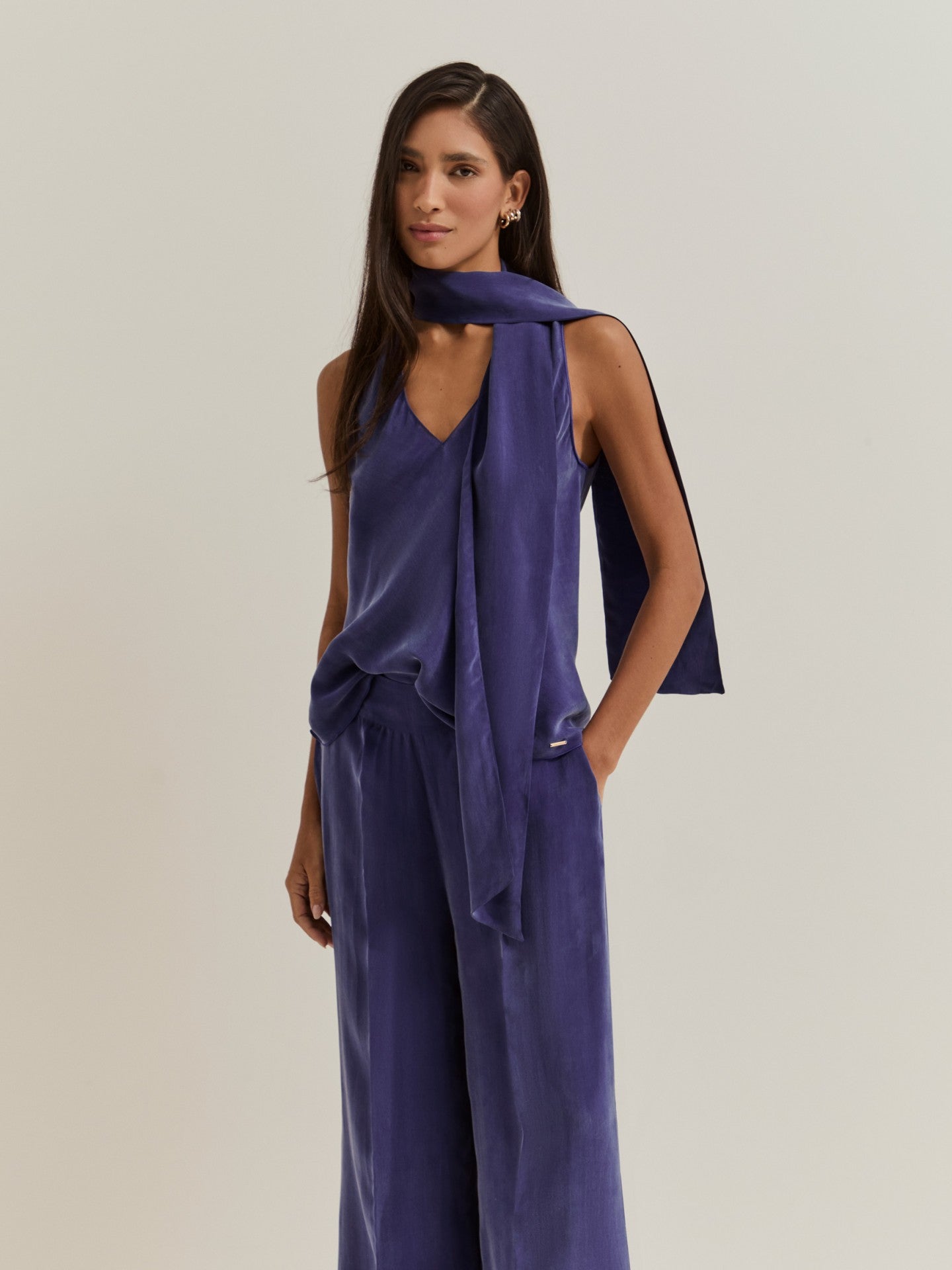 Pantalones anchos de cupro