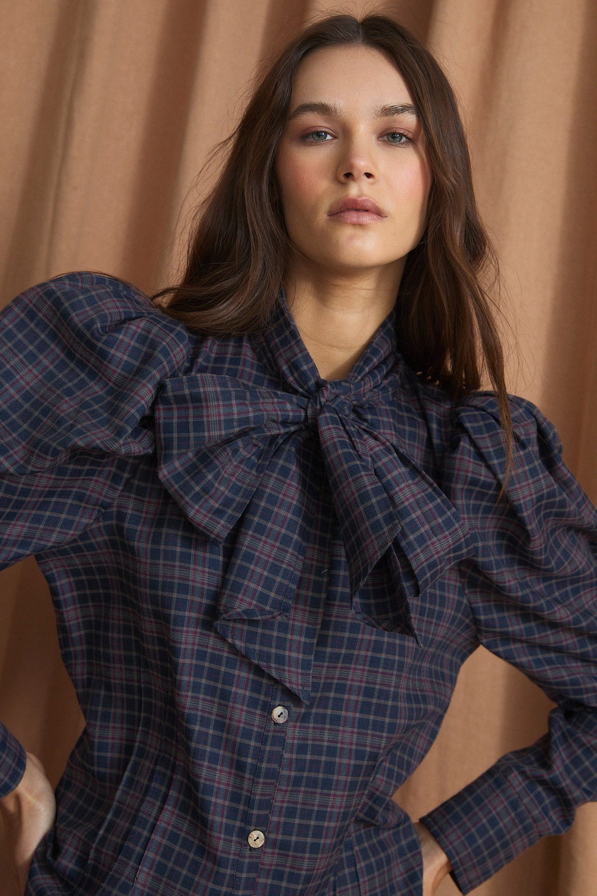 Blusa Pajarita Madras - Azul