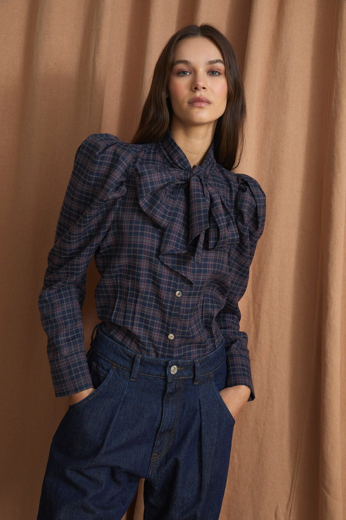 Blusa Pajarita Madras - Azul