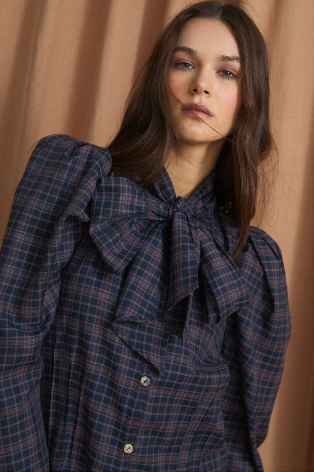 Blusa Pajarita Madras - Azul