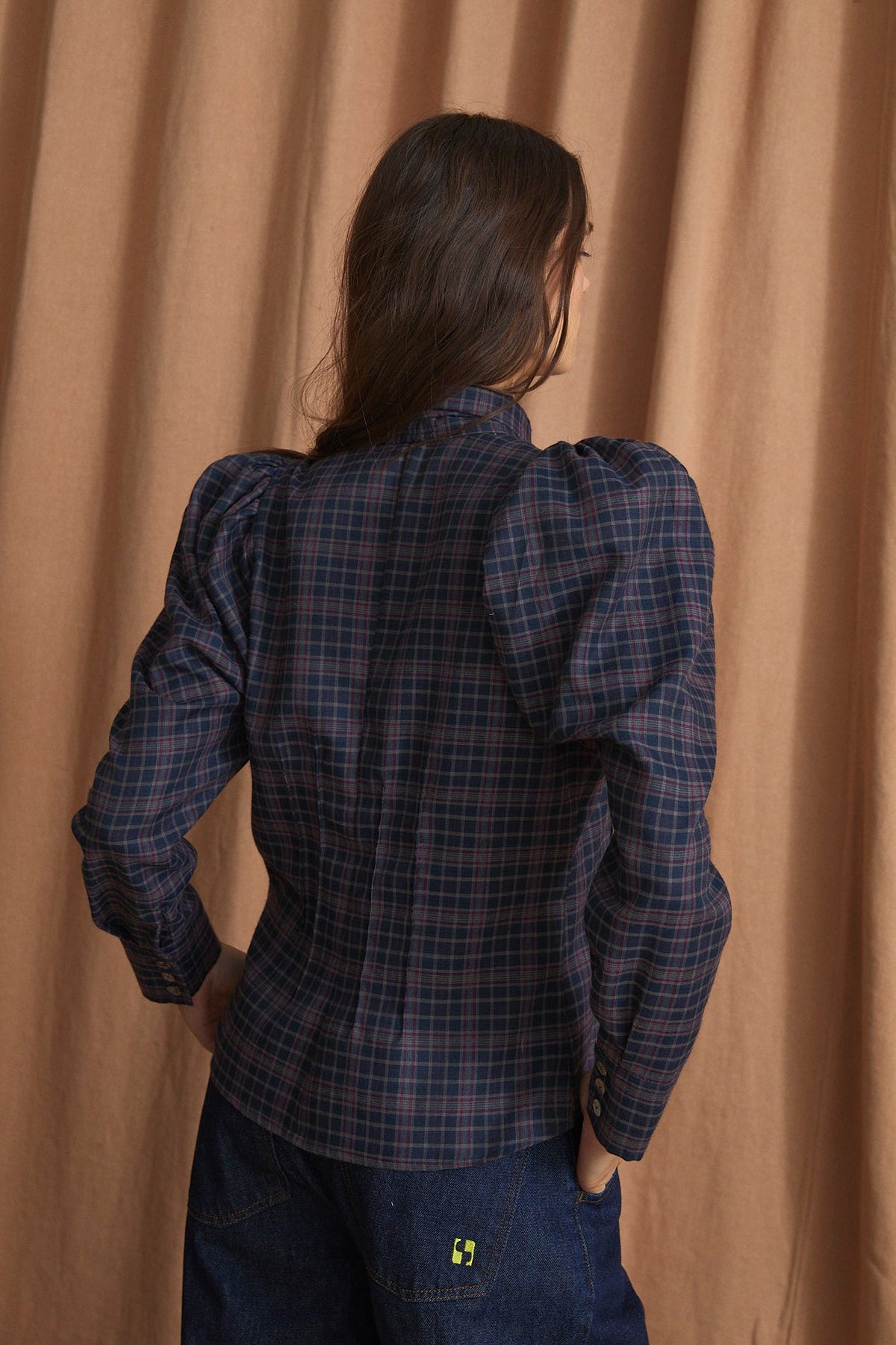 Blusa Pajarita Madras - Azul