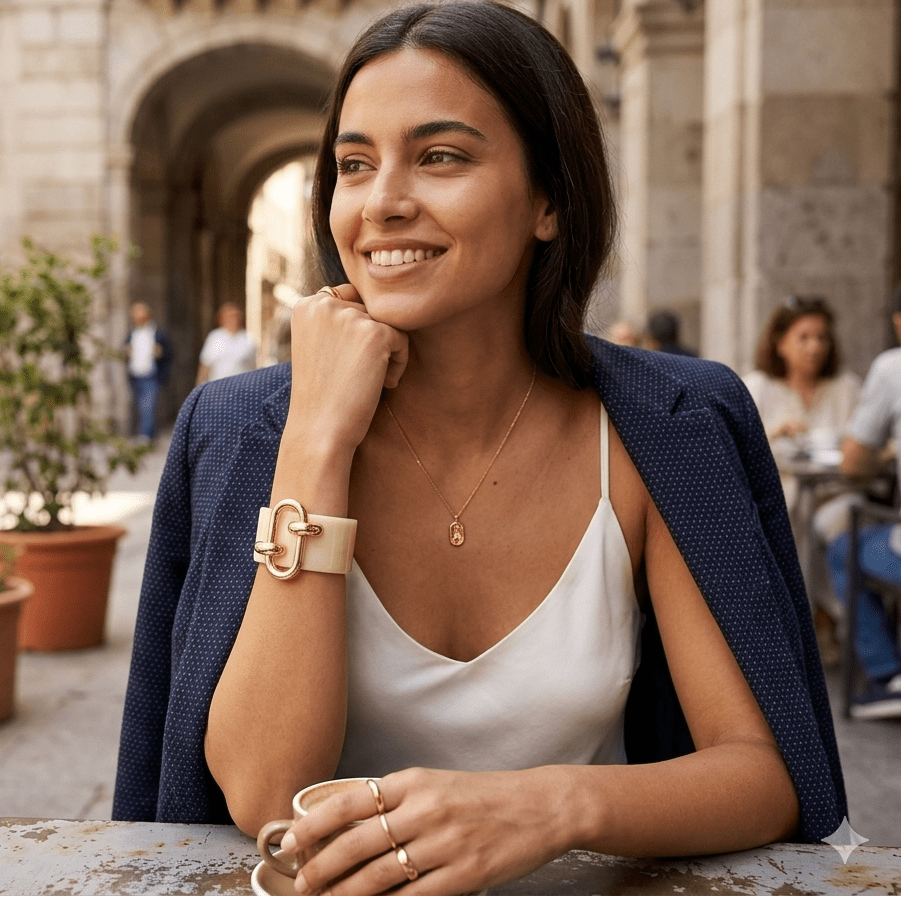 Brazalete Dorado Carey Blanco - OLIVIA BRUTUS