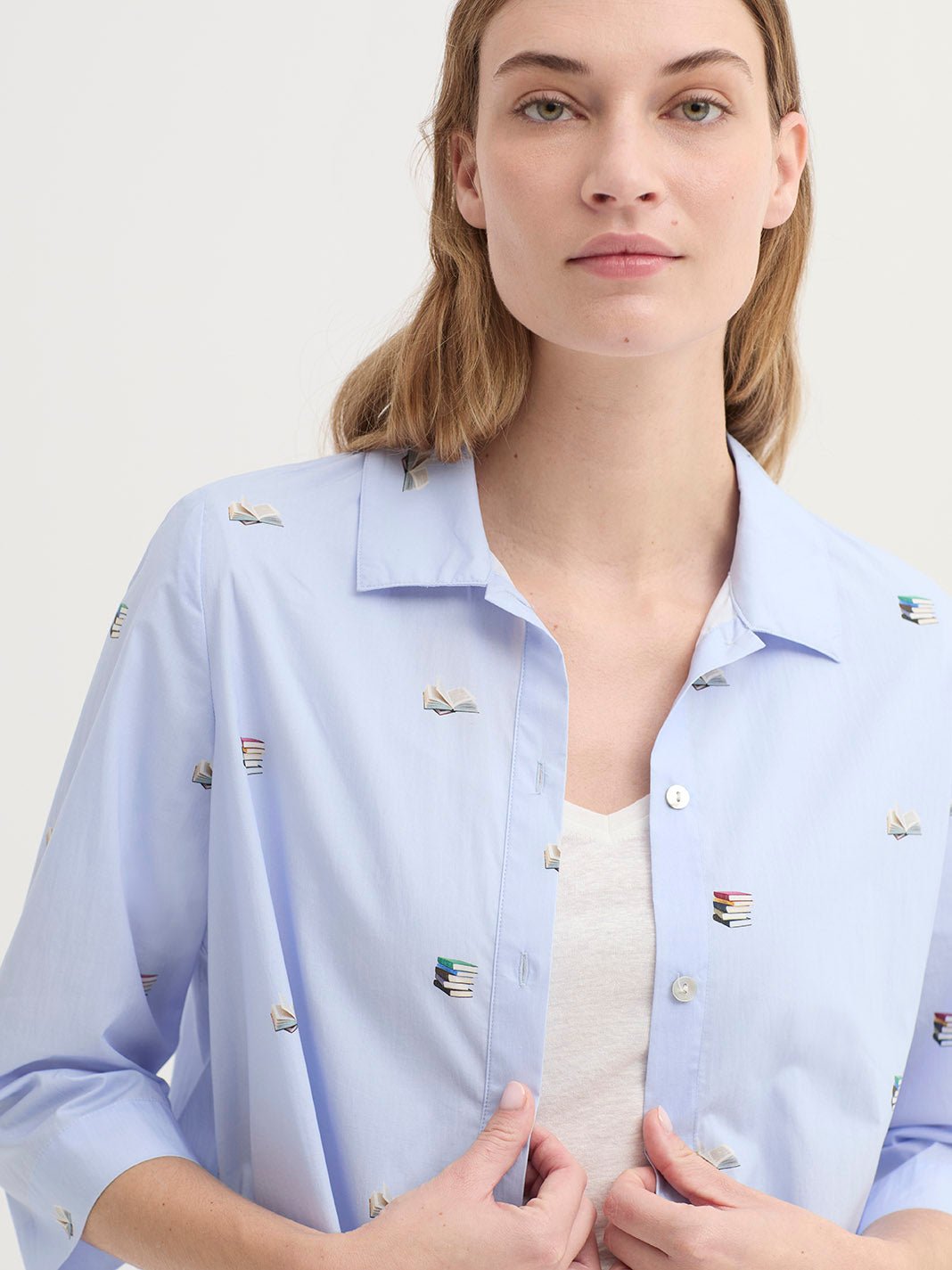 Camisa Flying Books Prints Azul Claro - OLIVIA BRUTUS