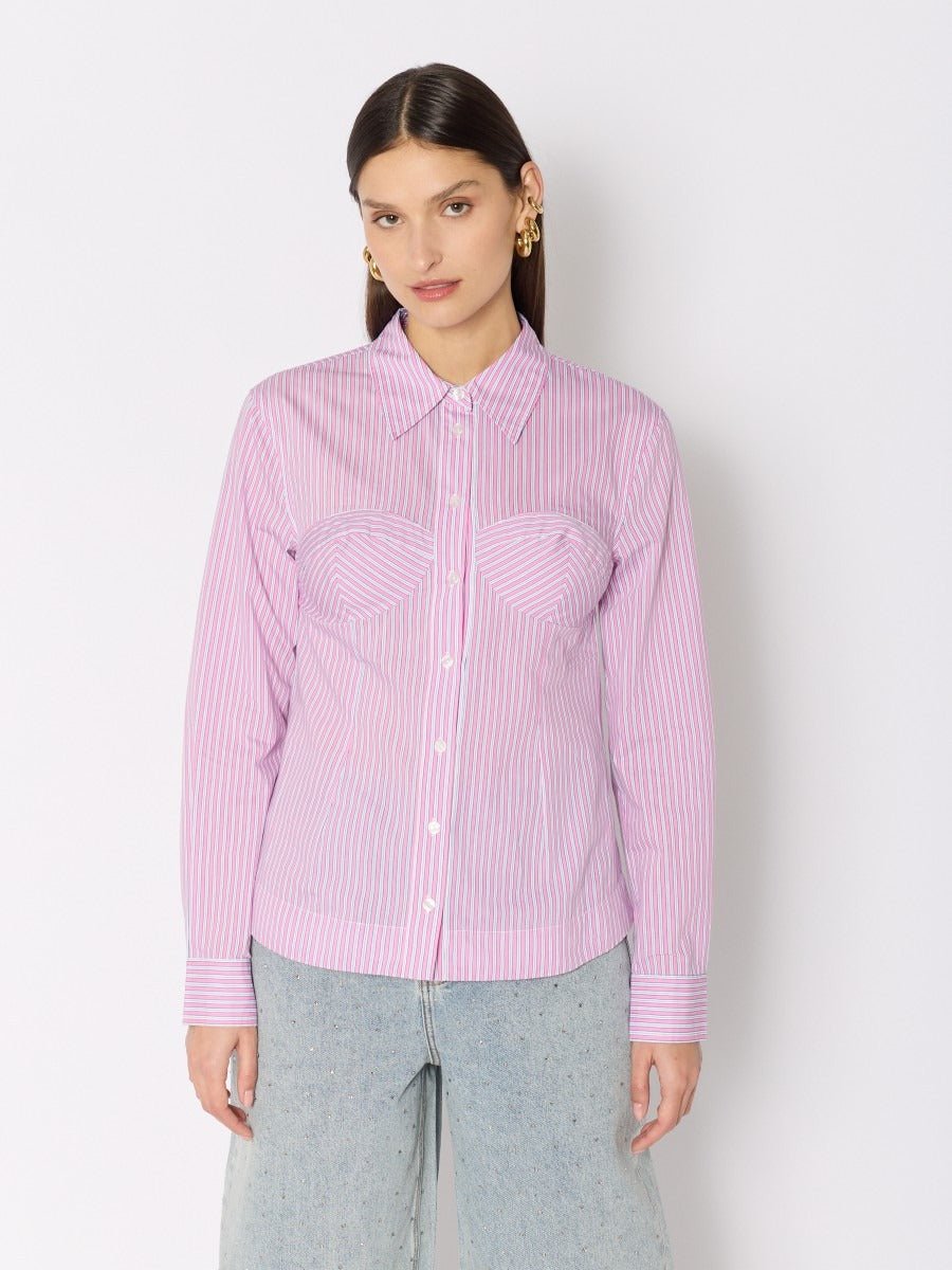 🎁 Camisa Rosa Rayas Blancas Efecto Corsé (100% off) - OLIVIA BRUTUS