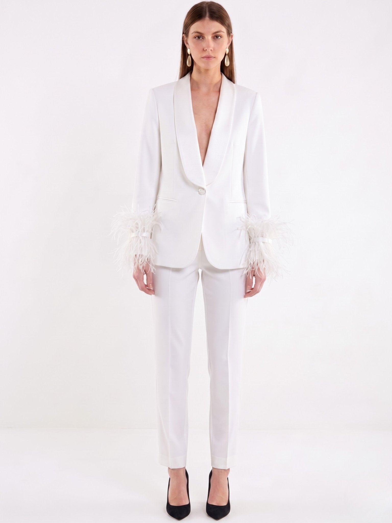 Chaqueta Blanco Crema con Plumas TAB1470 - OLIVIA BRUTUS