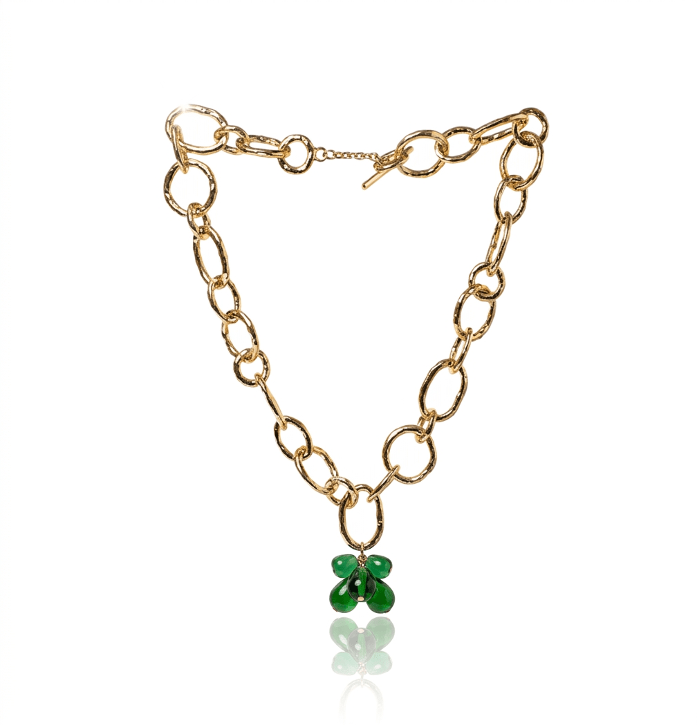 Collar Dorado con Piedras de Cristal Murano Verdes Laletic2 - OLIVIA BRUTUS