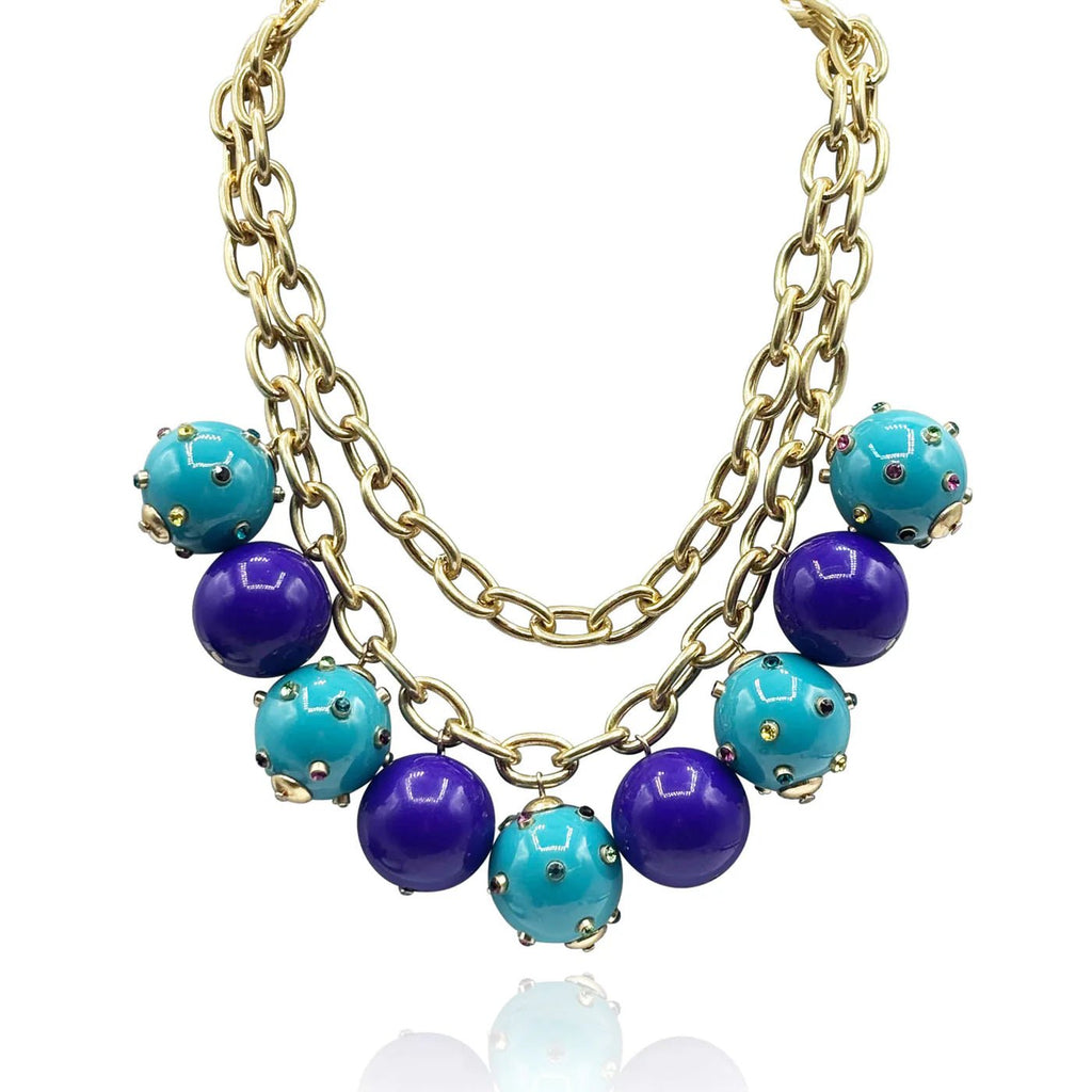 Collar Valentina con incrustaciones de turquesa y bolas moradas - OLIVIA BRUTUS