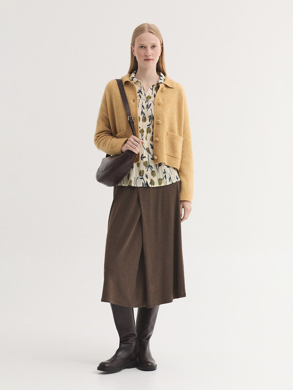 Falda larga melange con pliegue - OLIVIA BRUTUS