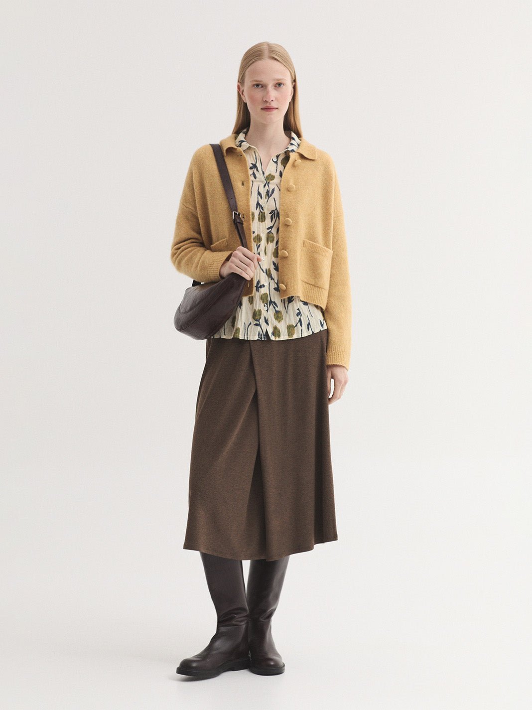 Falda larga melange con pliegue - OLIVIA BRUTUS