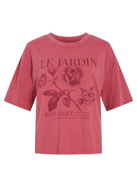 Camiseta Virubie Manga Corta Texto Lavado Rojo Berry