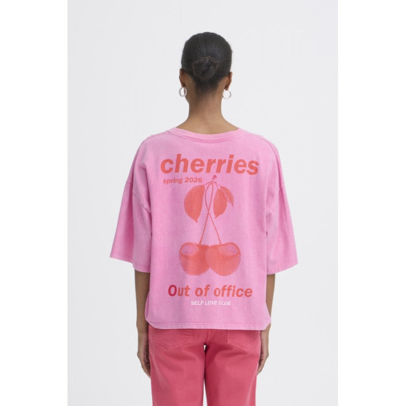 Camiseta Ihnica Ss3 Estampado Cherries Rosa y Rojo