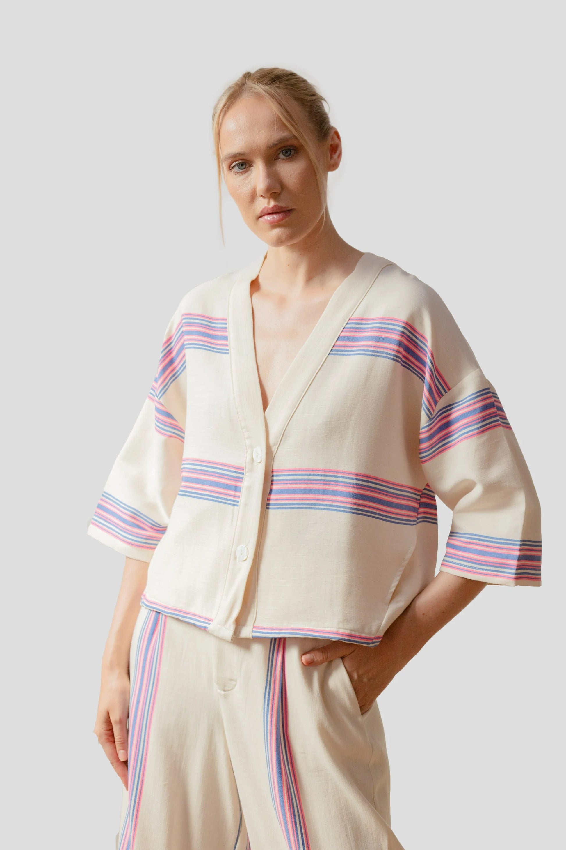 Kimono Rayas azul Flúor