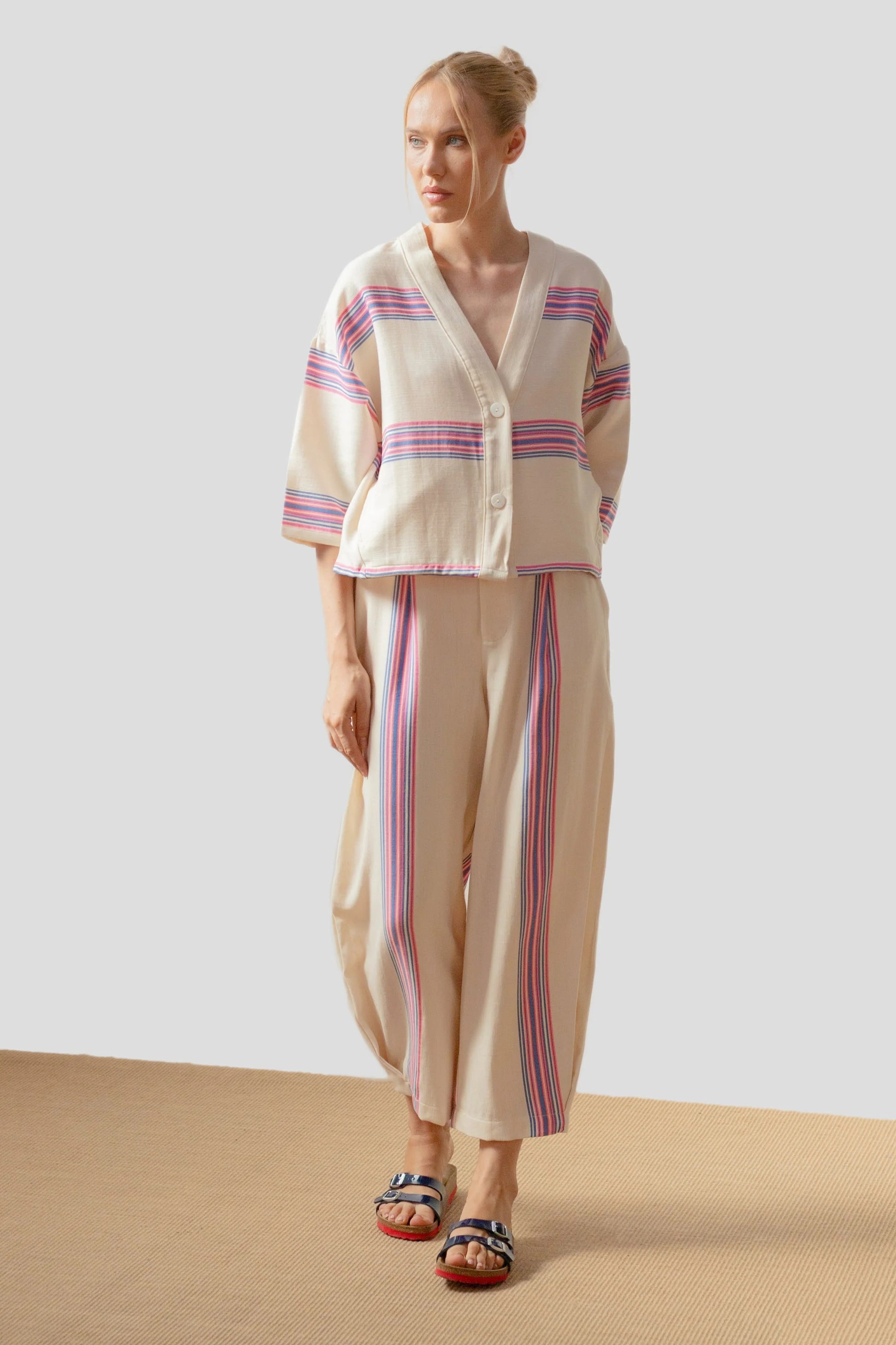 Kimono Rayas azul Flúor