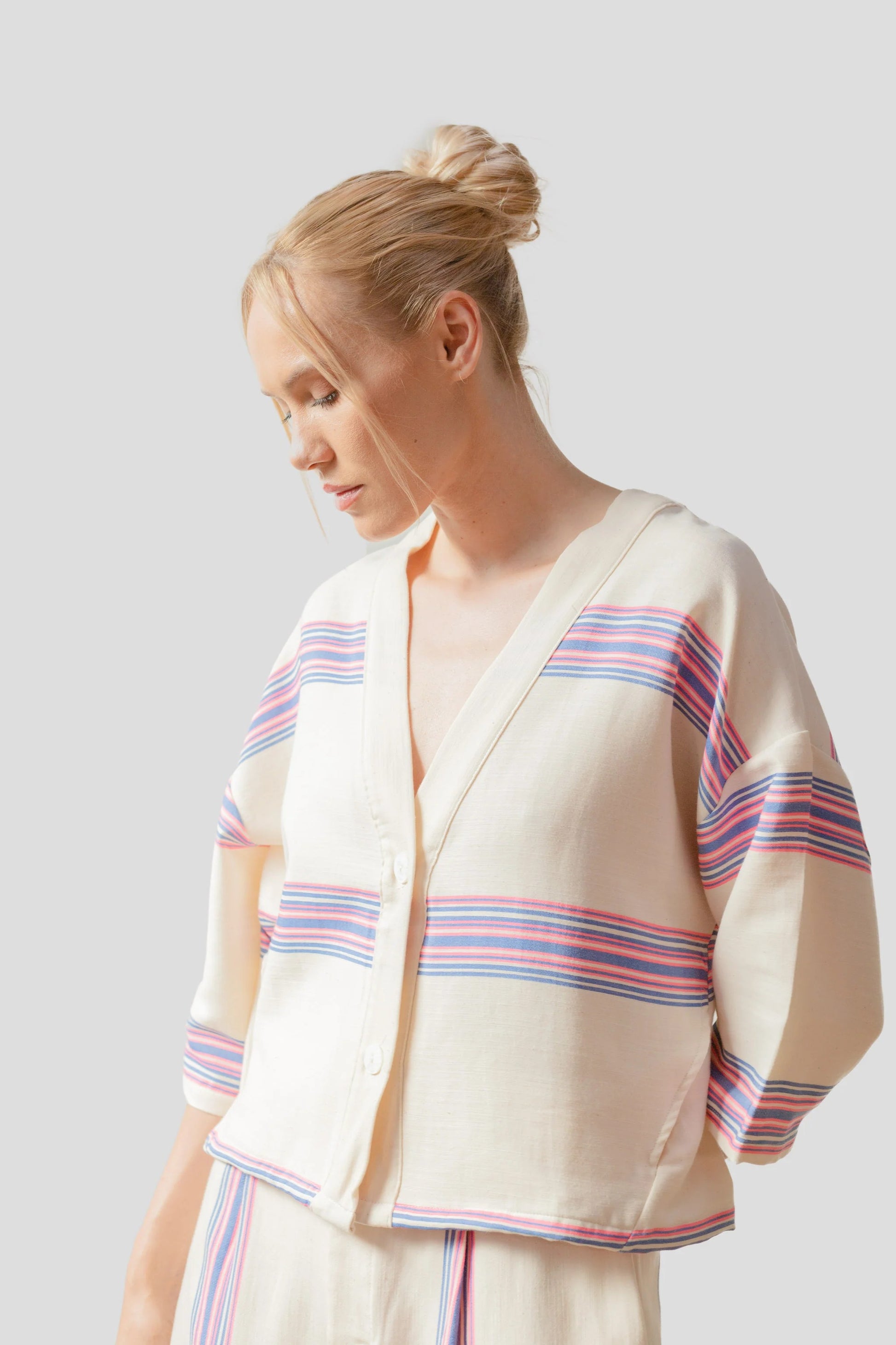 Kimono Rayas azul Flúor