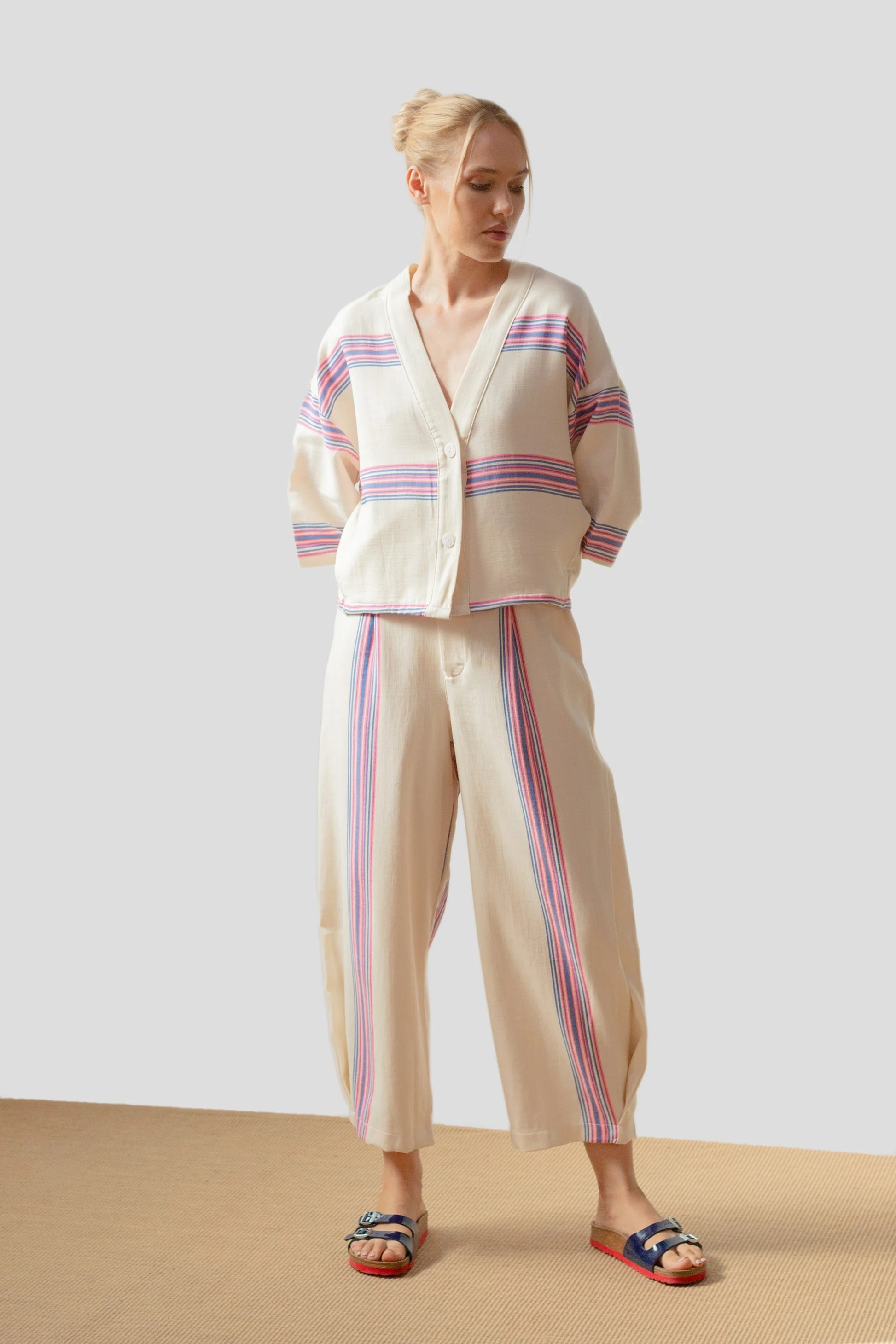 Kimono Rayas azul Flúor